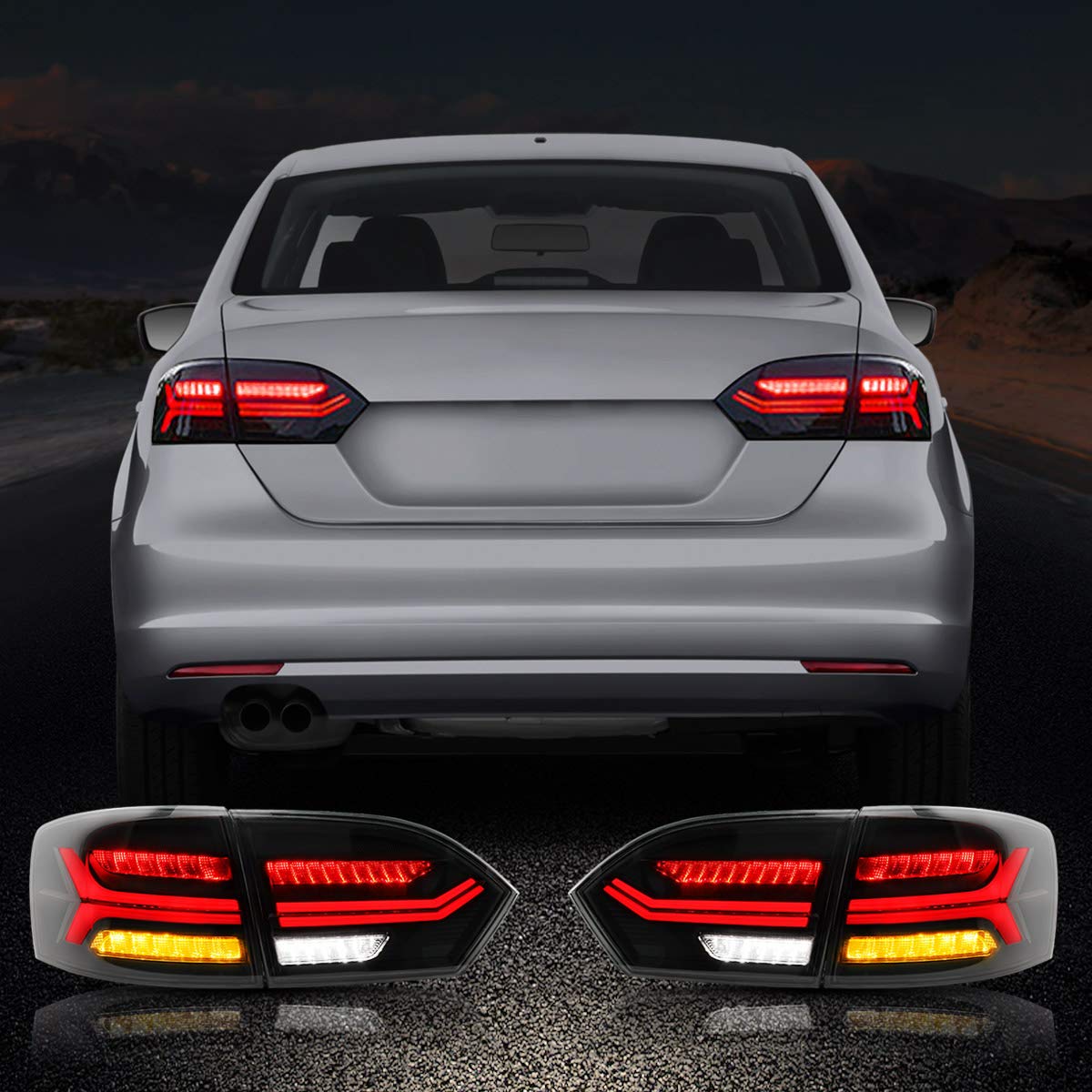 VLAND LED Tail Lights for 2011-2014 Volkswagen Jetta/Sagitar 6th Gen (A6) - Smoked Lens Style, Plug and Play, Direct Replacement (Not Compatible with LED Models) - Upgrade Your Car's Rear Lighting for Enhanced Style and Safety