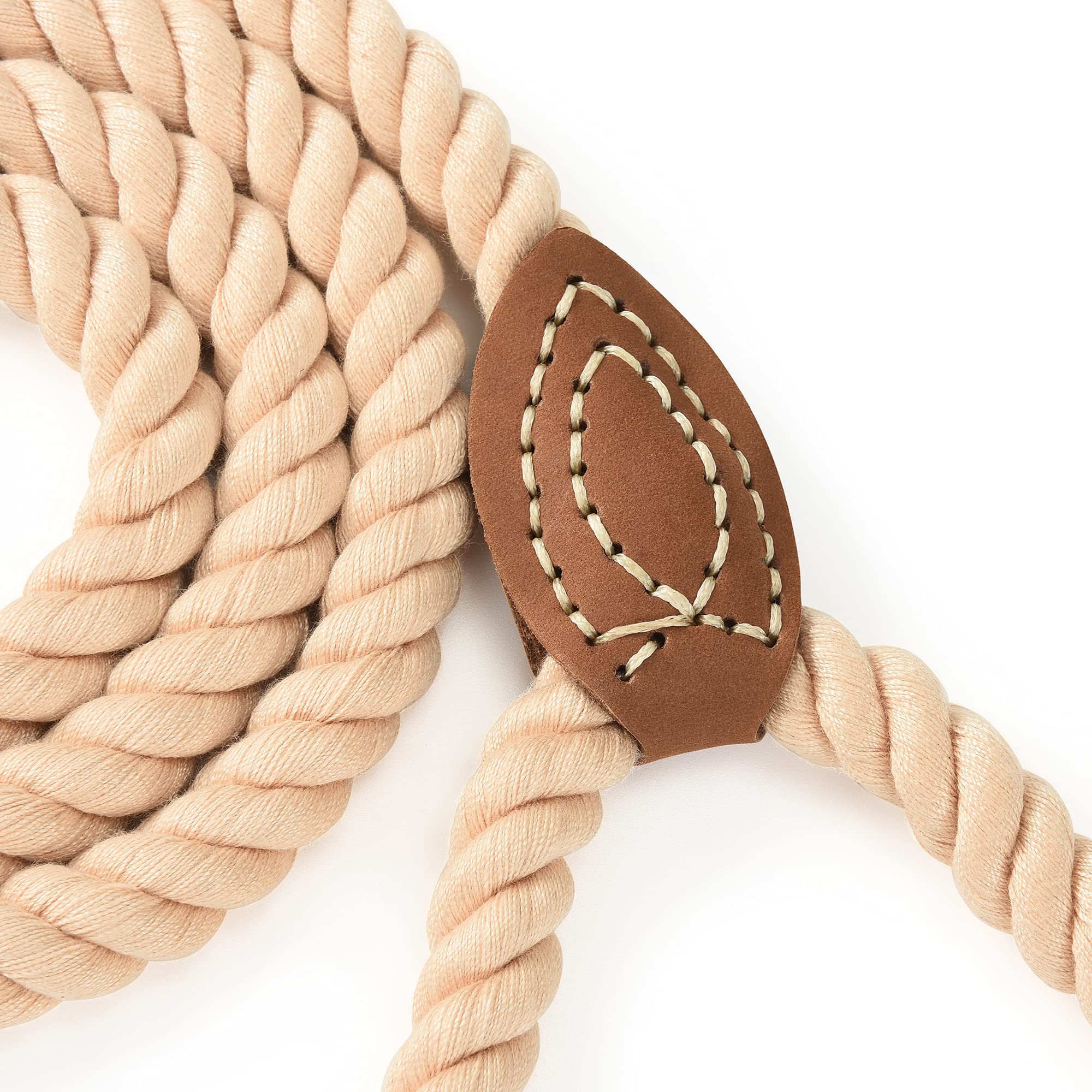 Premium Braided Cotton Dog Leash with Leather Tip - Heavy Duty 5ft Rope Leash with Metal Clasp for Small Medium Large Dogs - Wedding, Hiking & Daily Walks (Light Brown, 60 Inches)