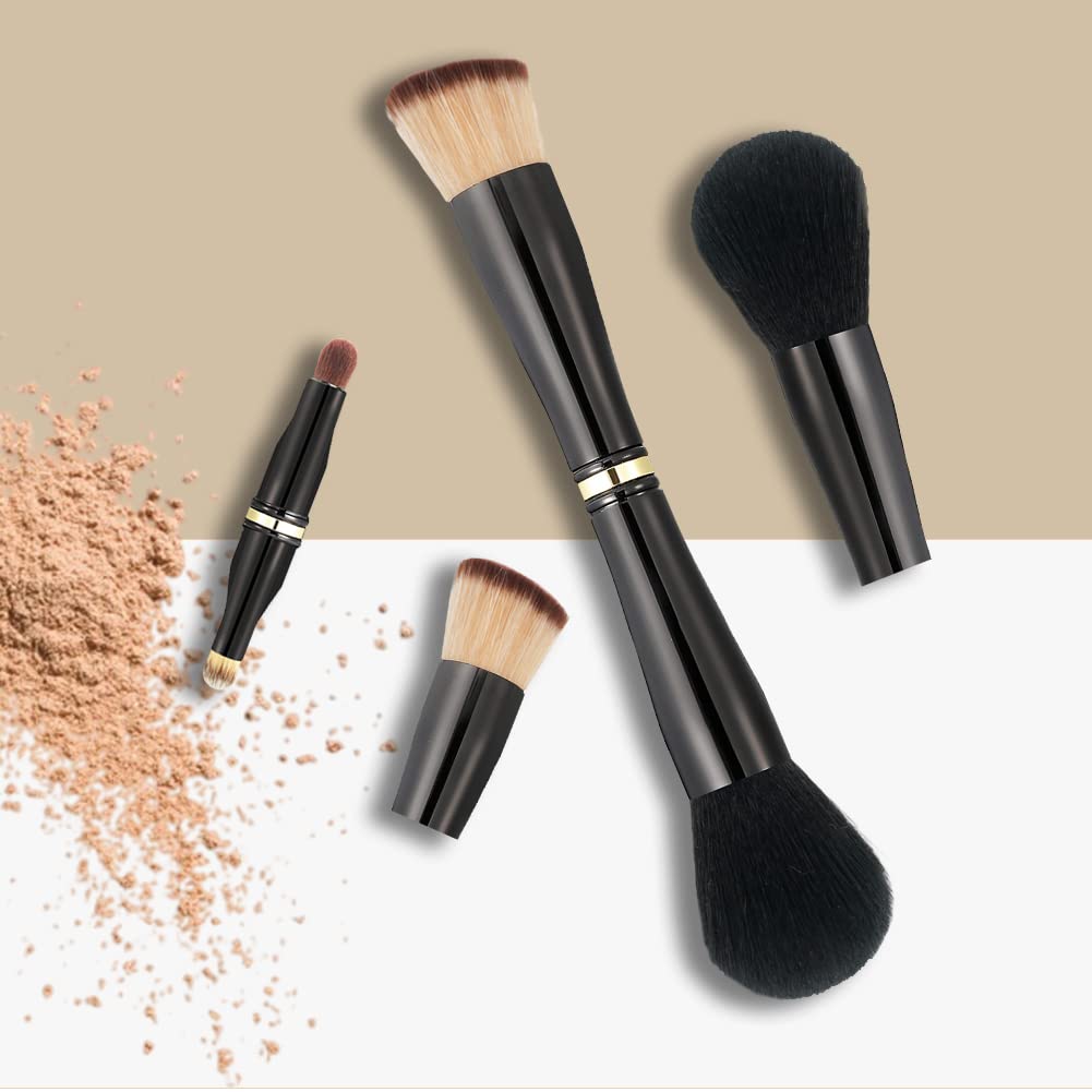 4-in-1 Double Ended Makeup Brush Set - Portable Travel & Detachable for Foundation, Powder, Concealer - Professional Cosmetic Tools for Women