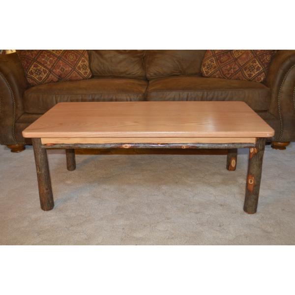 Solid Hickory Wood Coffee Table - Rustic Farmhouse Style Living Room Furniture for Home Decor & Relaxation