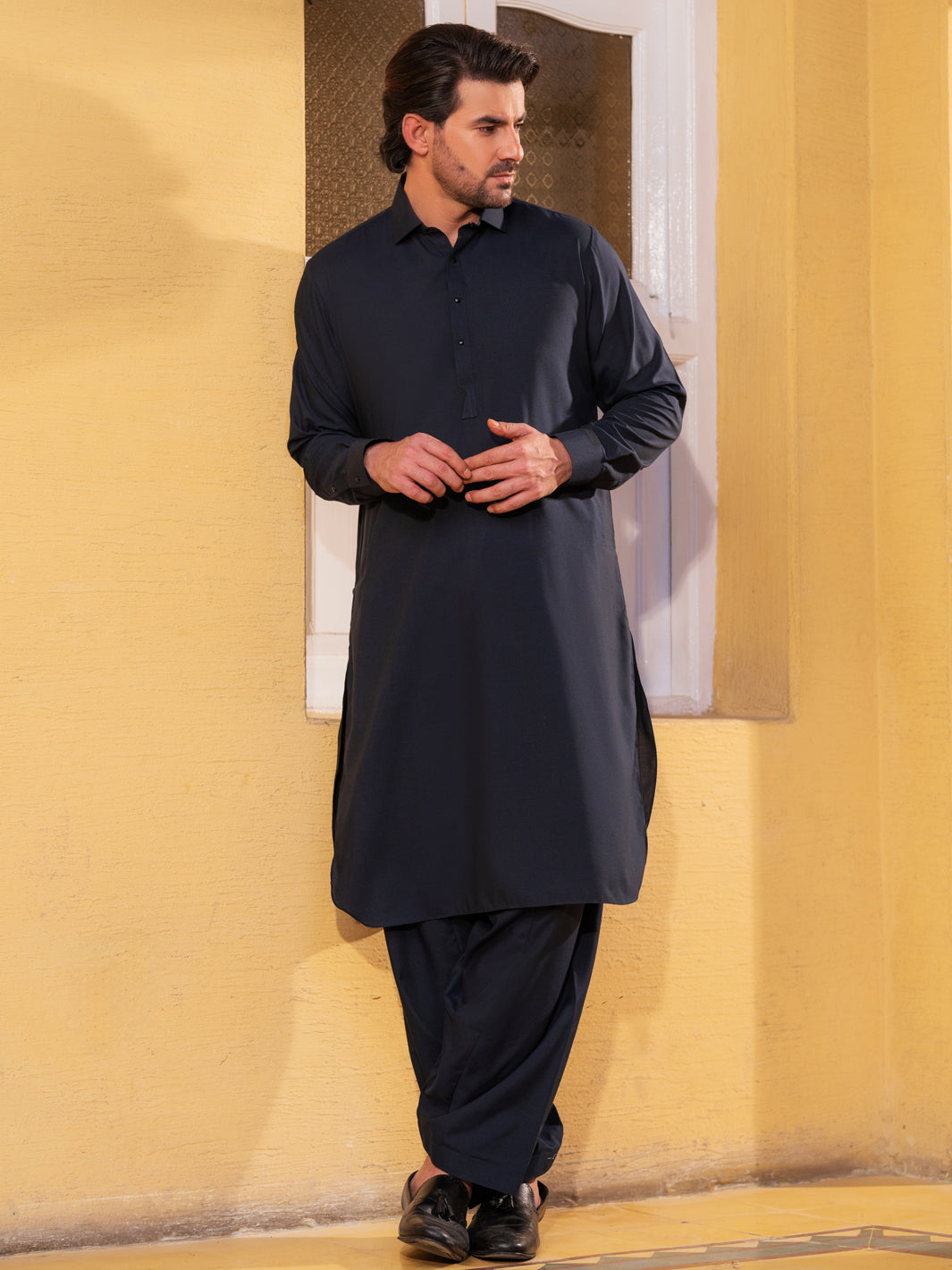 Premium Blended Dark Blue Shalwar Kameez - Traditional Pakistani Outfit by Almirah - Perfect for Eid, Weddings & Special Occasions