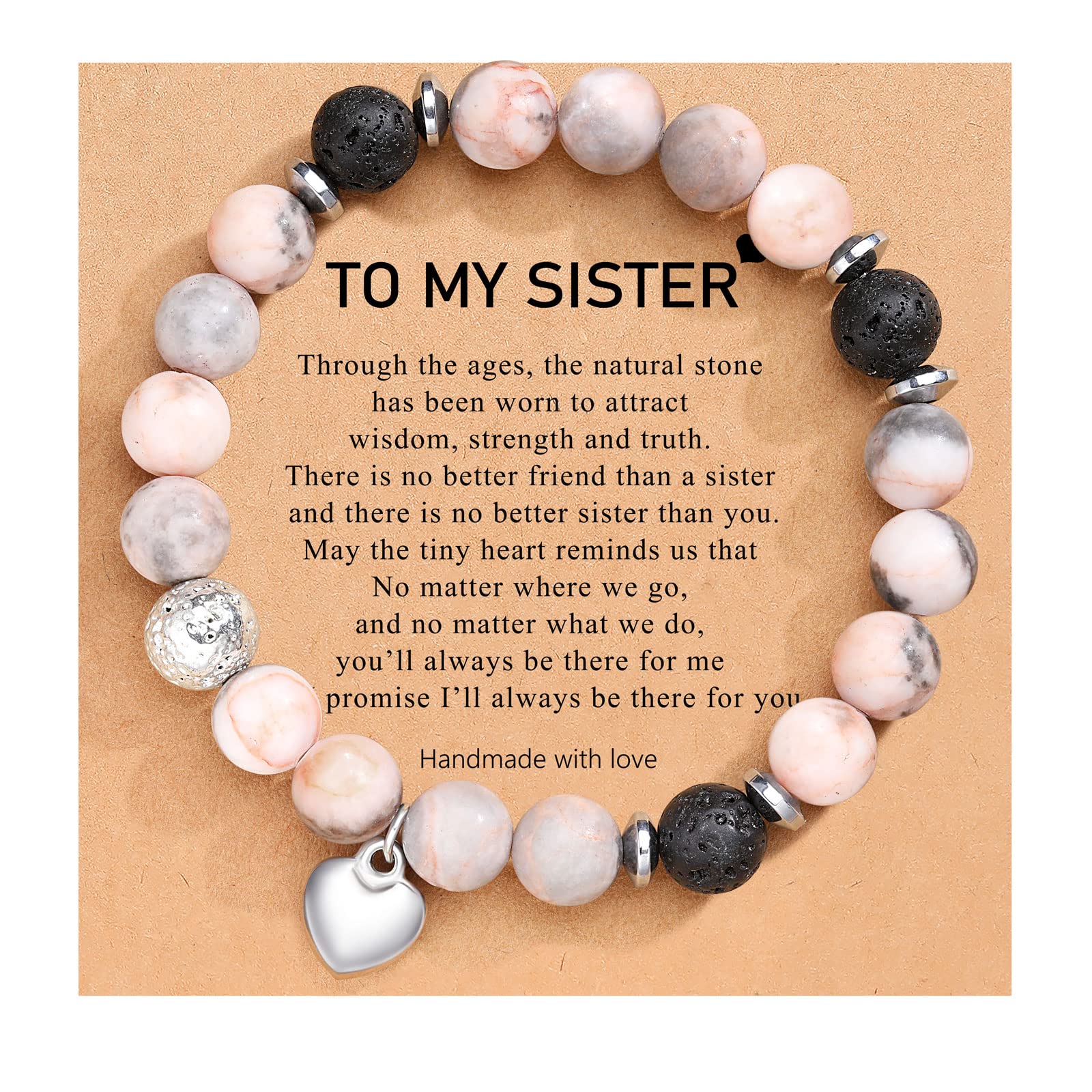 Natural Stone Sister Bracelets for Women - Meaningful Birthday & Christmas Gifts with Gift Message Card | Perfect for Sister Bonding, Friendship Jewelry & Special Occasion Presents