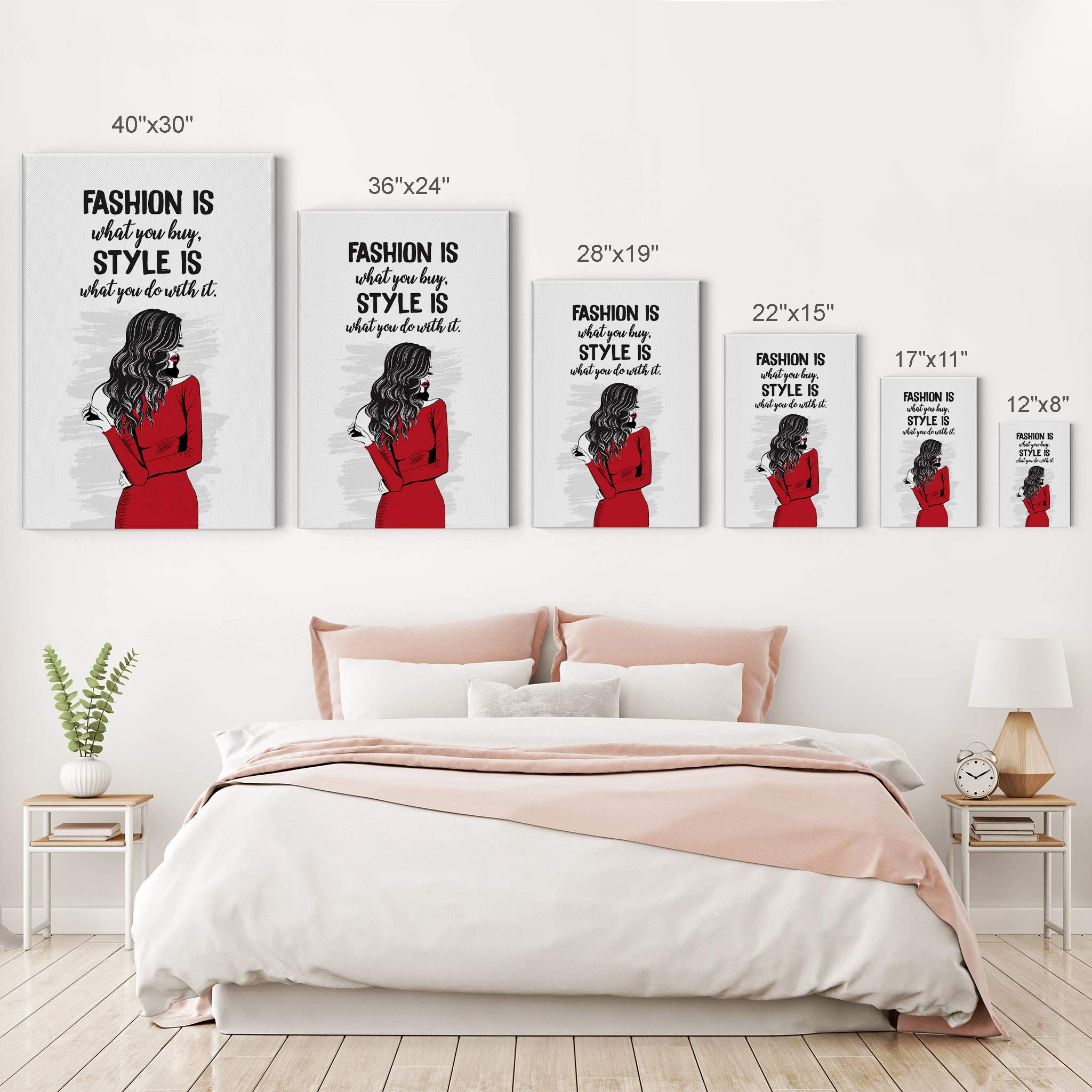 Smile Art Design Fashion Quote Canvas Print - Stylish Girl in Red Glam Wall Art for Office, Dorm, Bedroom & Living Room Decor - Ready to Hang 36x24 - Perfect for Women's Spaces & Motivational Home Decor