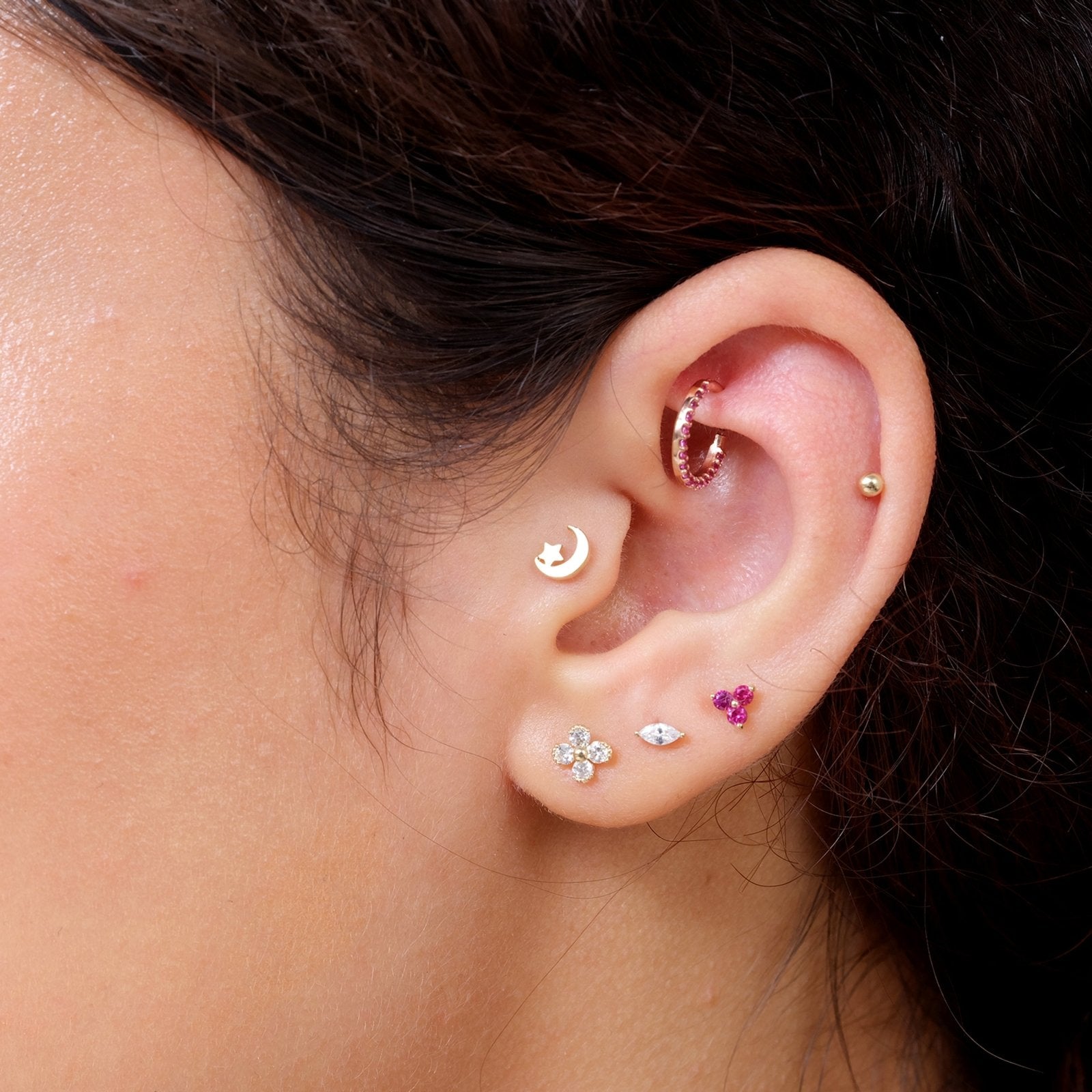 14K Yellow Gold Crescent Moon and Star Stud Earrings - Hypoallergenic, Dainty Flat Back Earrings for Women - Perfect for Everyday Wear, Gifts, and Special Occasions
