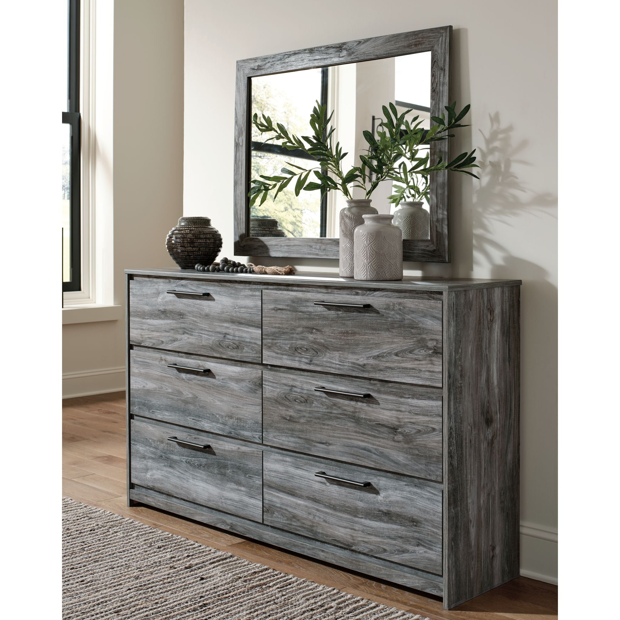 Baystorm Dresser with Mirror - Modern Gray Wooden Dresser for Bedroom, Living Room & Closet Organization - Perfect for Home Storage & Decor