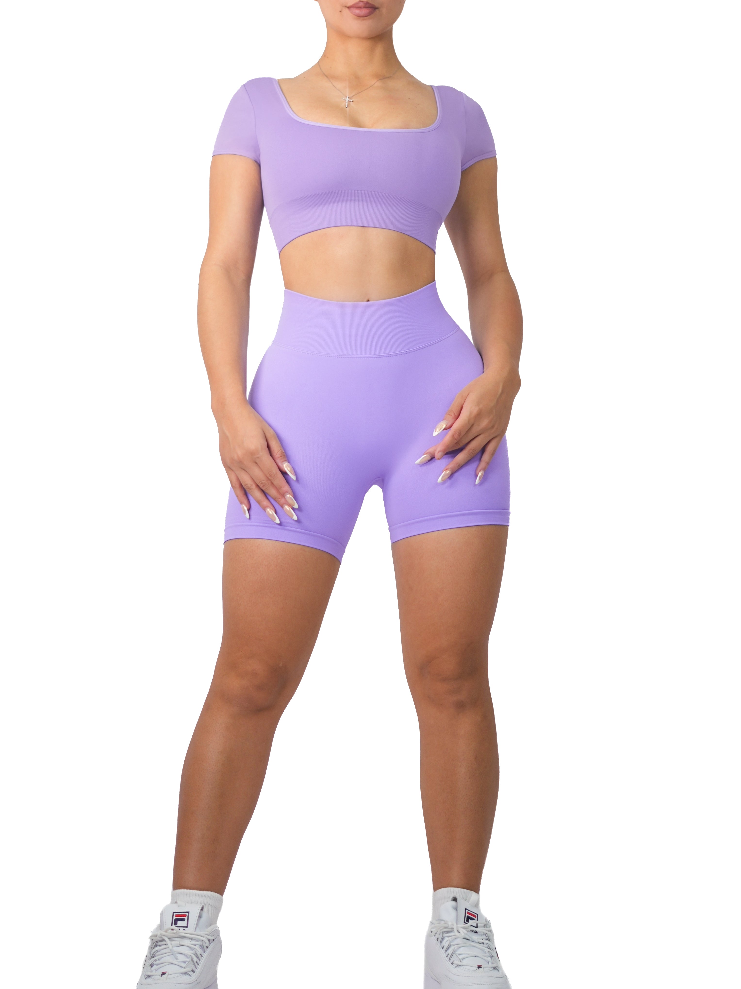 Seamless Booty Shorts for Women - High Waist Yoga Shorts (Lilac) | Workout, Running, Gym & Lounge Wear