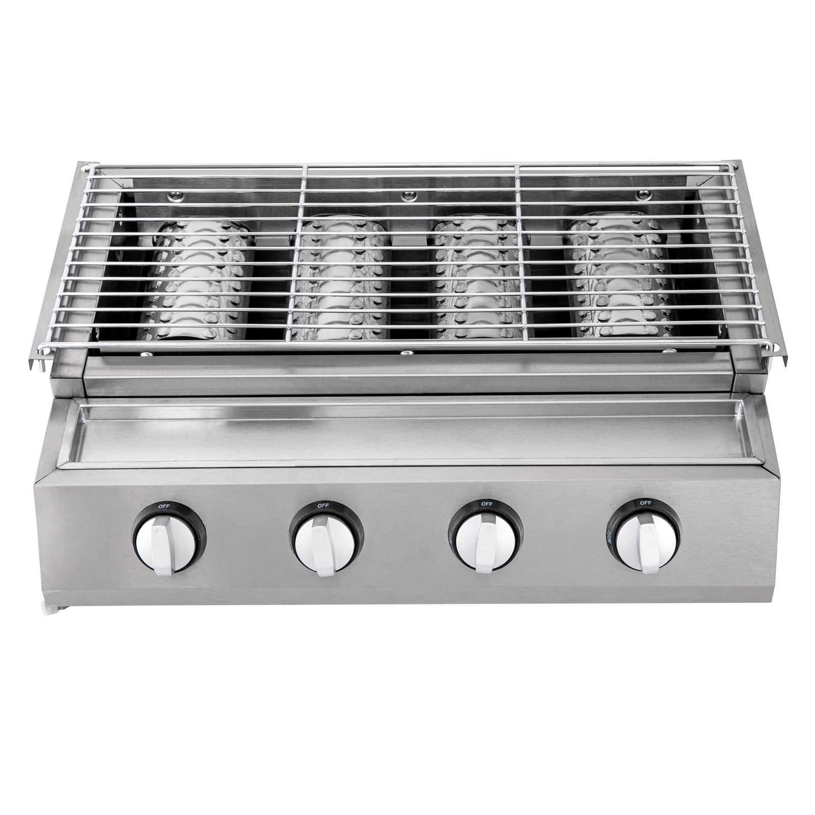 3 Burner Stainless Steel Commercial Gas Griddle - Adjustable Height LPG BBQ Grill for Outdoor Cooking, Camping & Picnics | Durable Countertop Grill with Removable Grill Net for Patio, Garden & Backyard Use