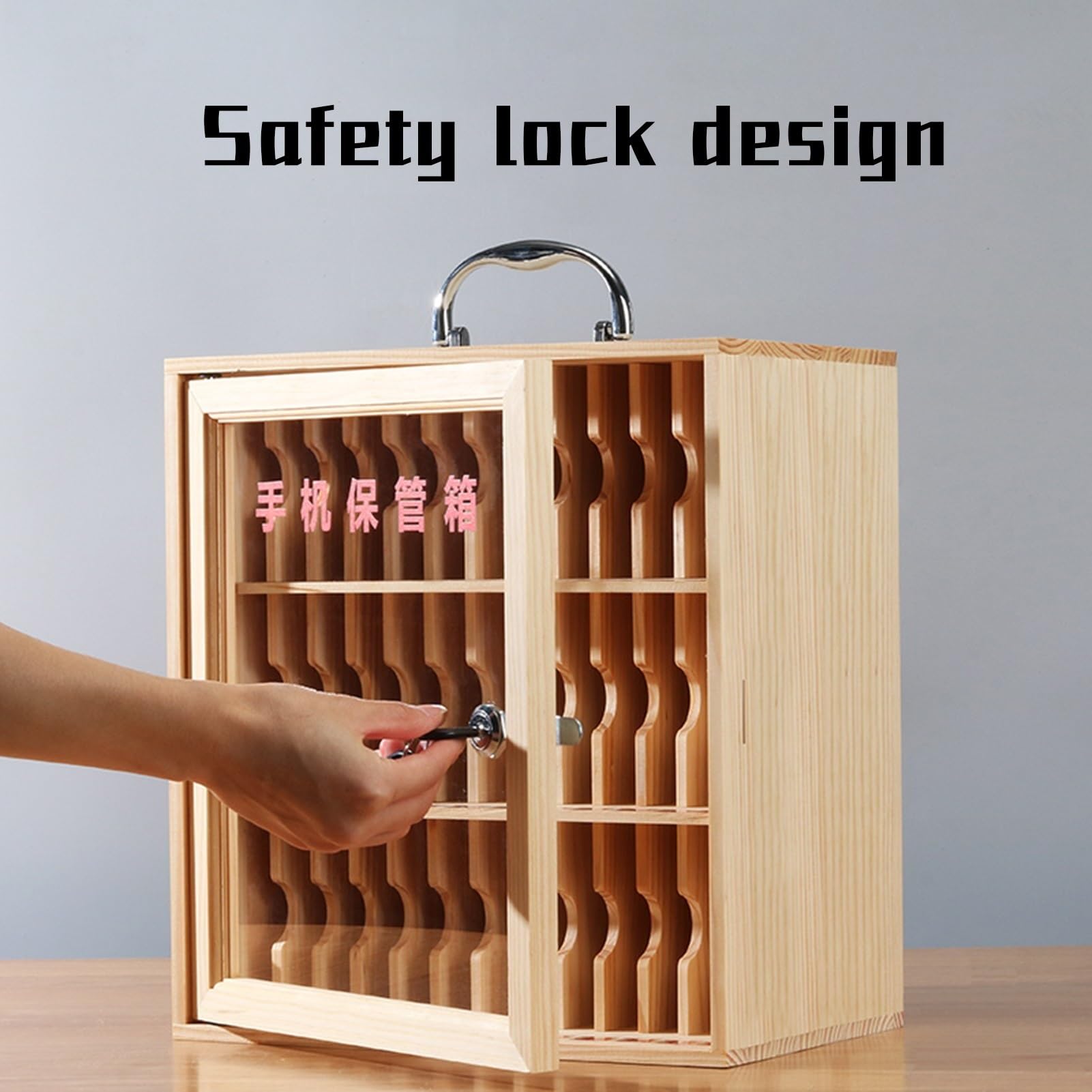 Wooden Cell Phone Storage Locker - 36 Slots Phone Holder Cabinet with Handle for Classroom, Office, and Meeting Rooms | Secure Mobile Device Organizer for Schools, Workplaces & Events