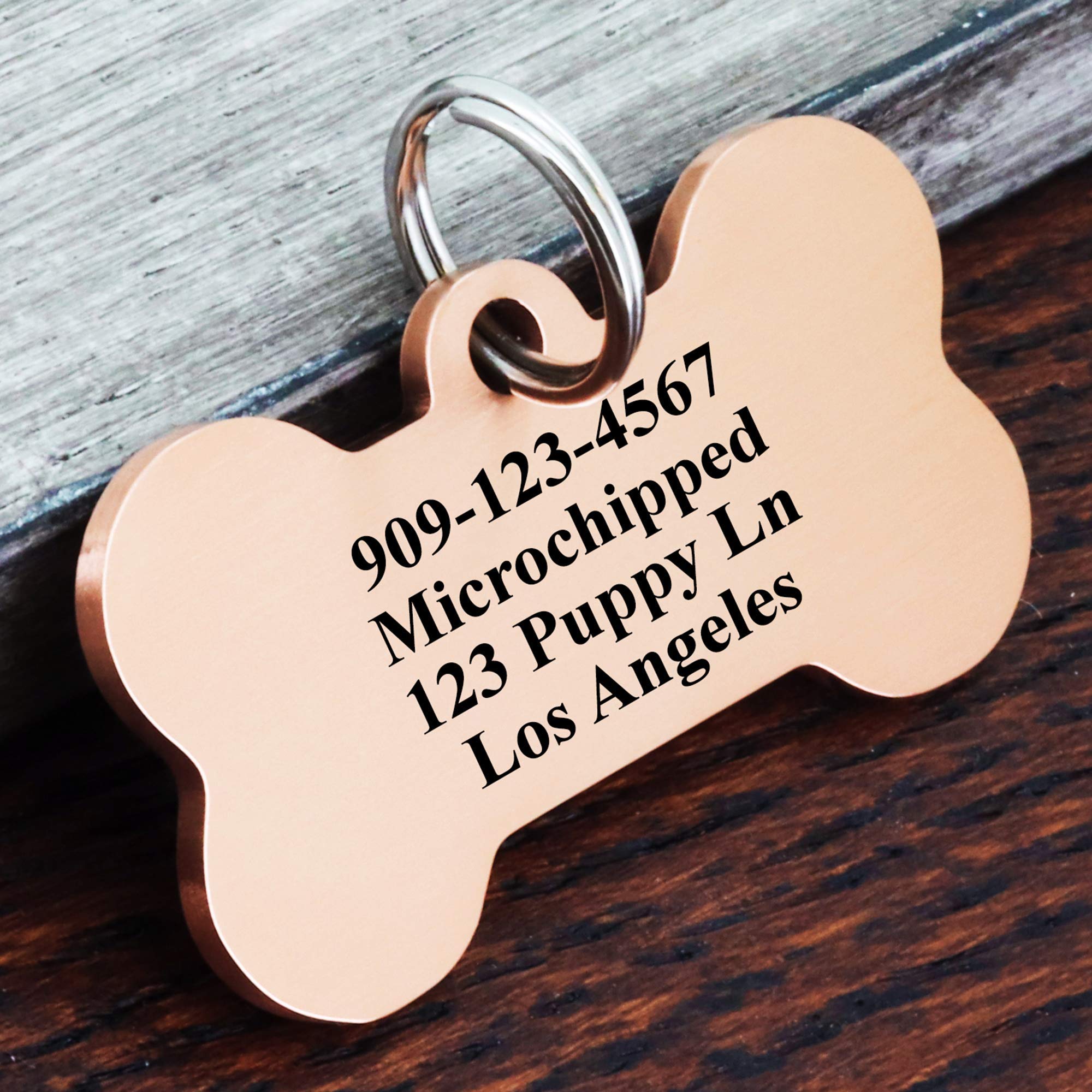 Custom Stainless Steel Dog ID Tag - Personalized Engraved Pet Tag with Rose Gold Finish for Large Dogs | Durable Brushed Metal Bone Shape | Perfect for Daily Walks, Travel & Safety Identification