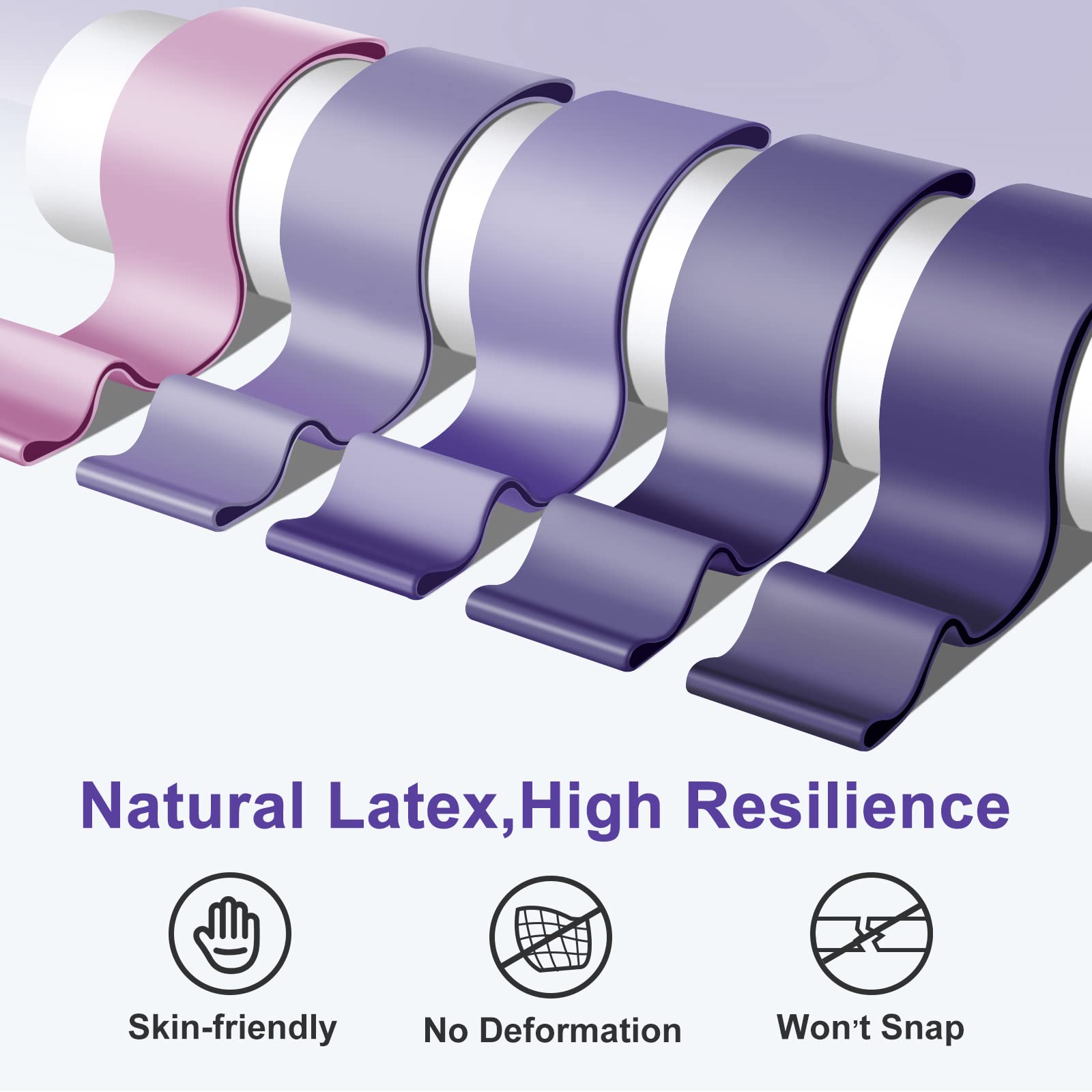 5 Levels Resistance Bands Set of 5 - Premium Elastic Fitness Bands for Yoga, Pilates, Glute Workout, Crossfit & Home Training - Skin-Friendly Exercise Bands for Strength Training & Muscle Recovery