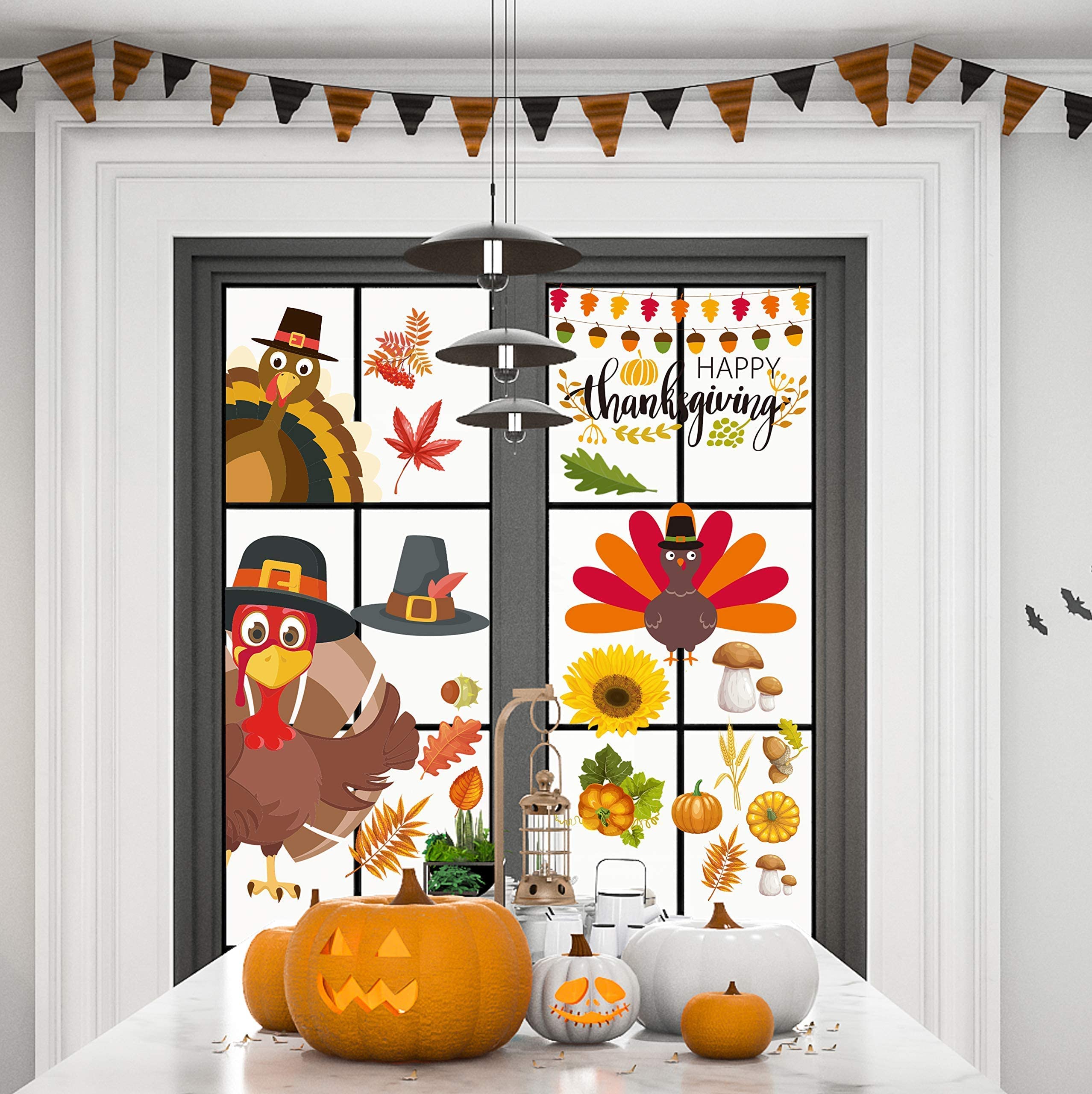 113 PCS Thanksgiving Window Clings & Stickers - Fall Window Decorations with Holiday Turkey Designs for Glass Windows, Perfect for Thanksgiving Home Parties, Classroom Decor & Autumn Festival Celebrations