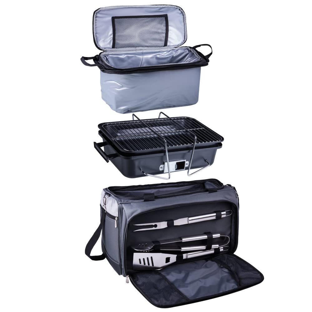 PICNIC TIME NCAA Unisex-Adult Portable Charcoal Grill & Cooler Tote - Perfect for Tailgating, Beach Parties, Camping and Outdoor BBQs