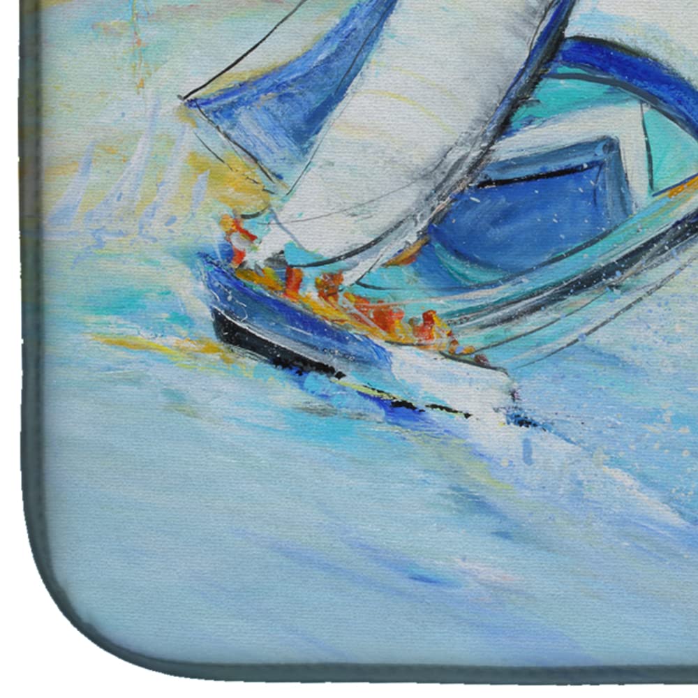Sailboats Dish Drying Mat - Absorbent Kitchen Counter Pad for Dishes, 14x21