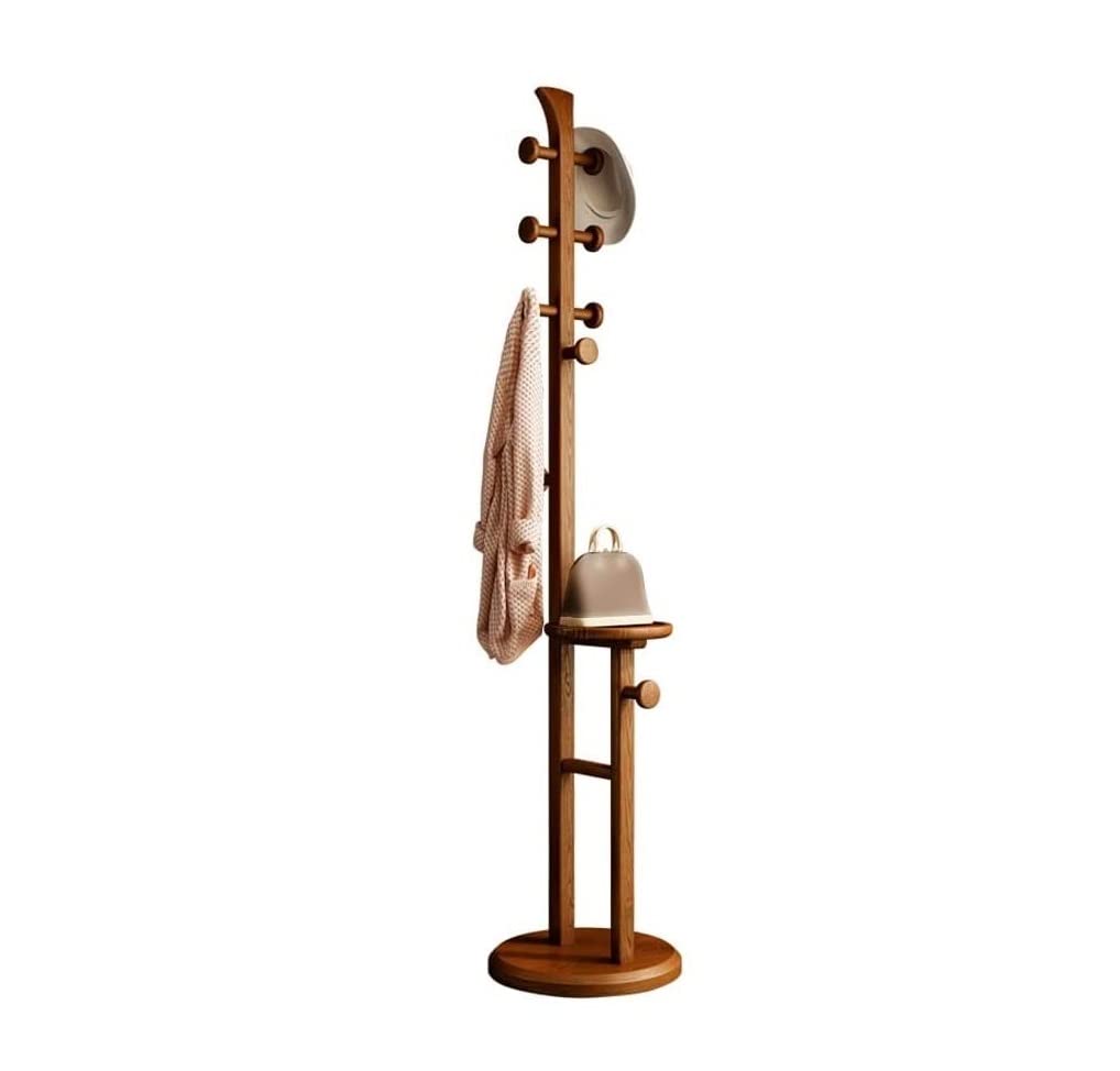 **Solid Wood Coat Rack with 9 Hooks & Shelves - Freestanding Jacket & Hat Stand for Home, Parlor, or Corner - Durable Teak Wood Coat Tree for Entryway, Bedroom, or Office**