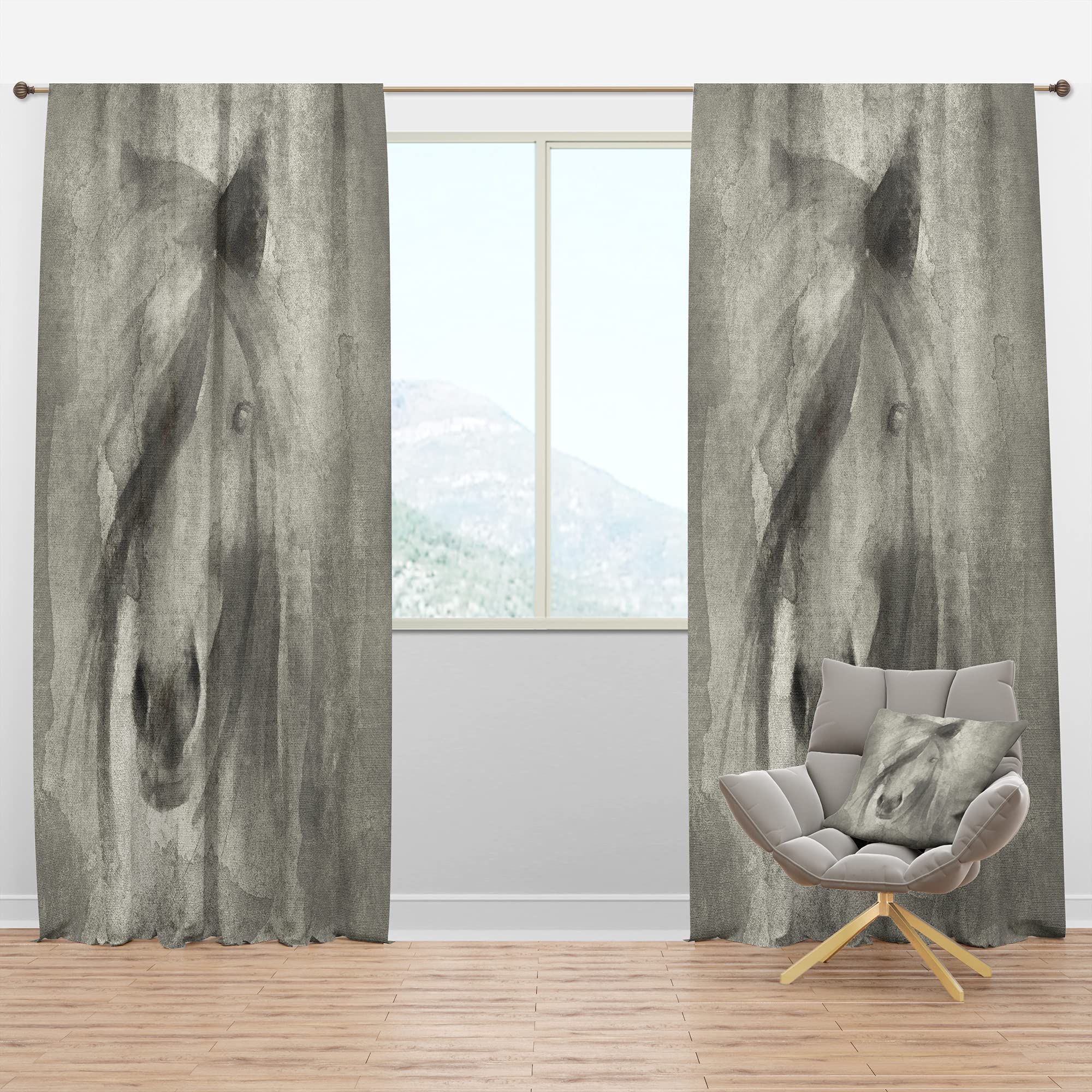 Farmhouse Horse V Blackout Curtains - Thermal Insulated Single Panel (52x108) for Bedroom & Living Room - Noise Reducing & Energy Saving Window Drapes for Home Decor