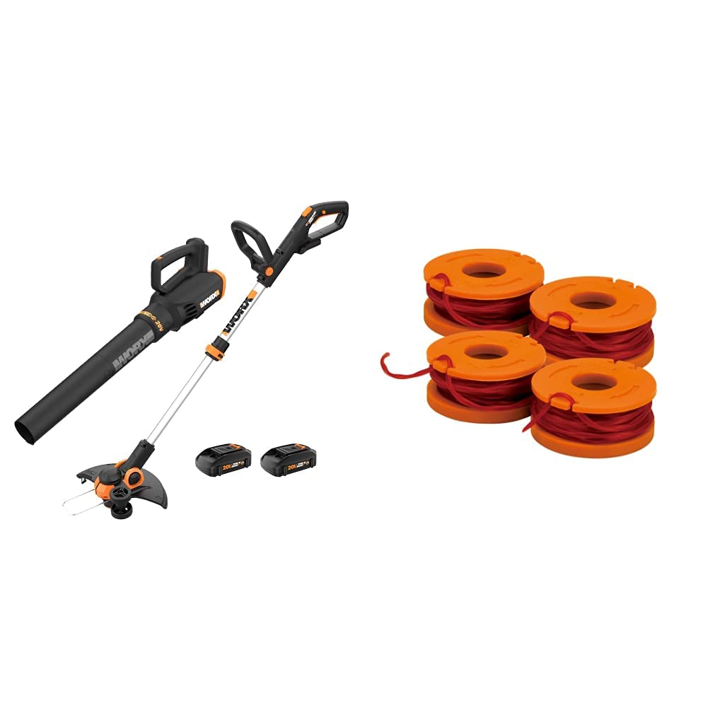 WORX WG928 GT 3.0 20V Cordless String Trimmer & Blower Combo Kit with Battery & Charger | WA0047 4-Pack Replacement Trimmer Line (Orange) | Perfect for Lawn Care, Yard Maintenance & Landscaping