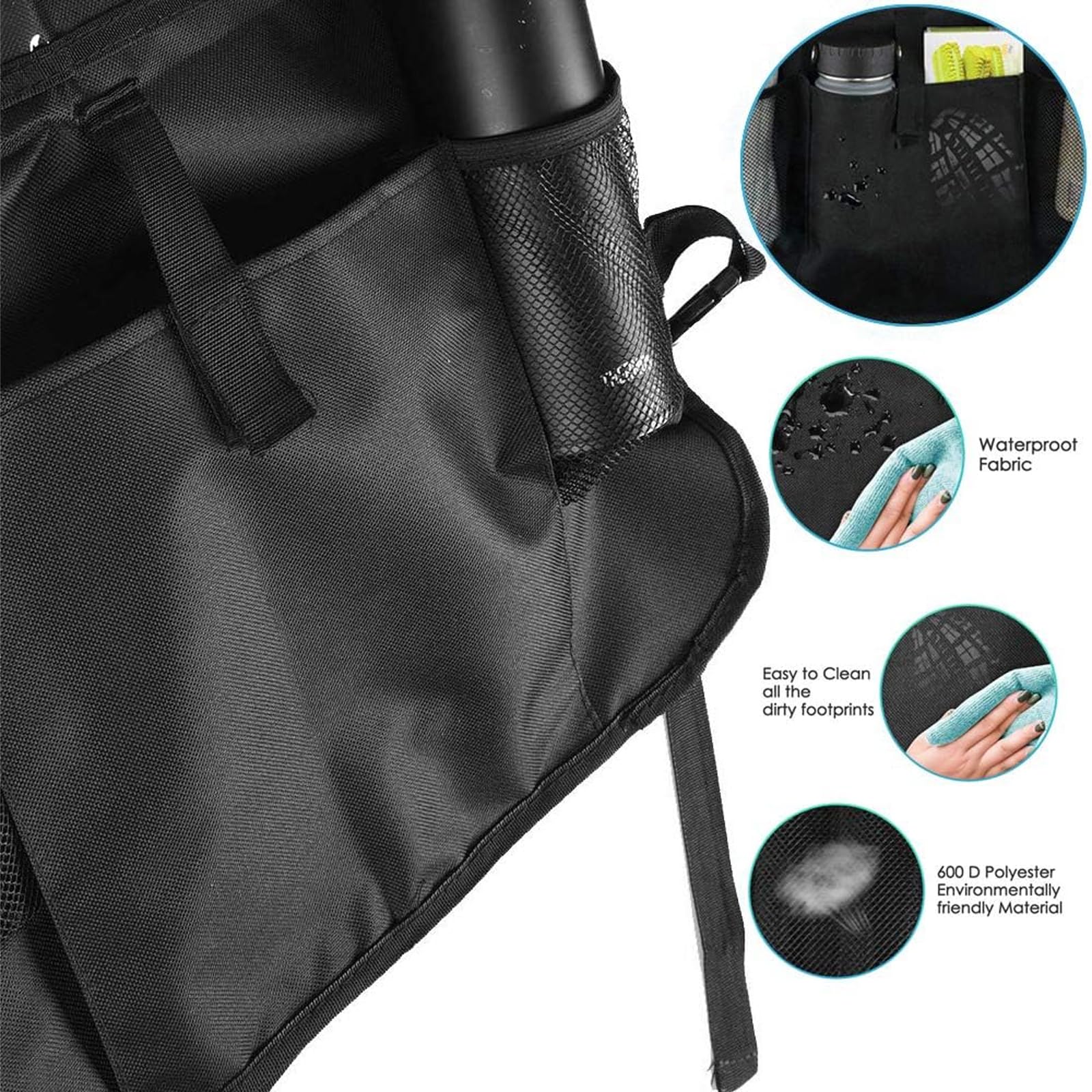 2PCS Car Back Seat Organizer with Multi-Pocket Storage - Washable Kick Mats & Seat Protector for Toys, Bottles, 10