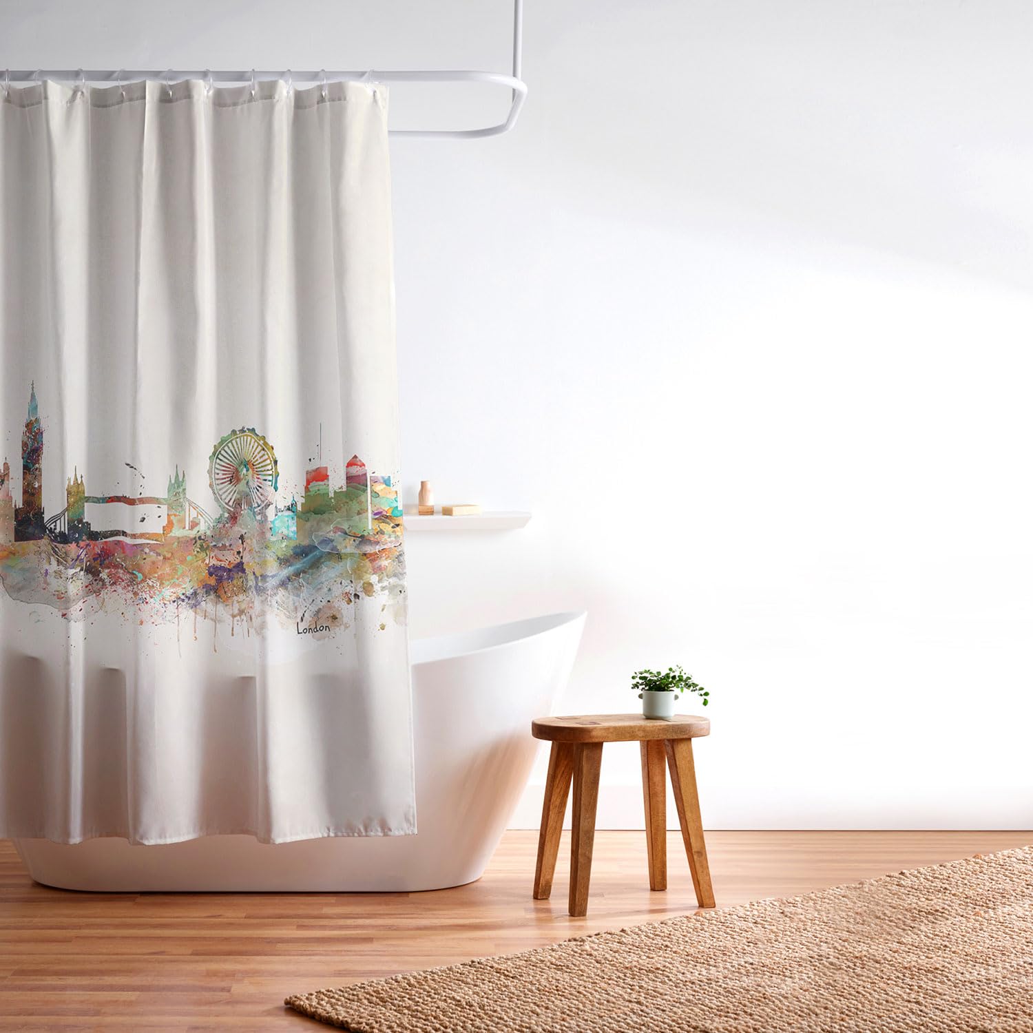 Extra Long Fabric Shower Curtain 72x69 Inches - London City Skyline Bathroom Decor by Bri Buckley | Waterproof & Durable for Modern Bathrooms, Guest Baths & Spa Retreats