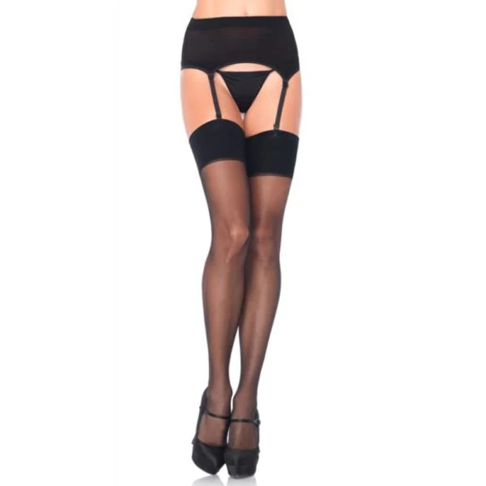 Leg Avenue Women's Sheer Stockings with Attached Garter Belt - Sexy Lingerie for Date Night & Boudoir Photography