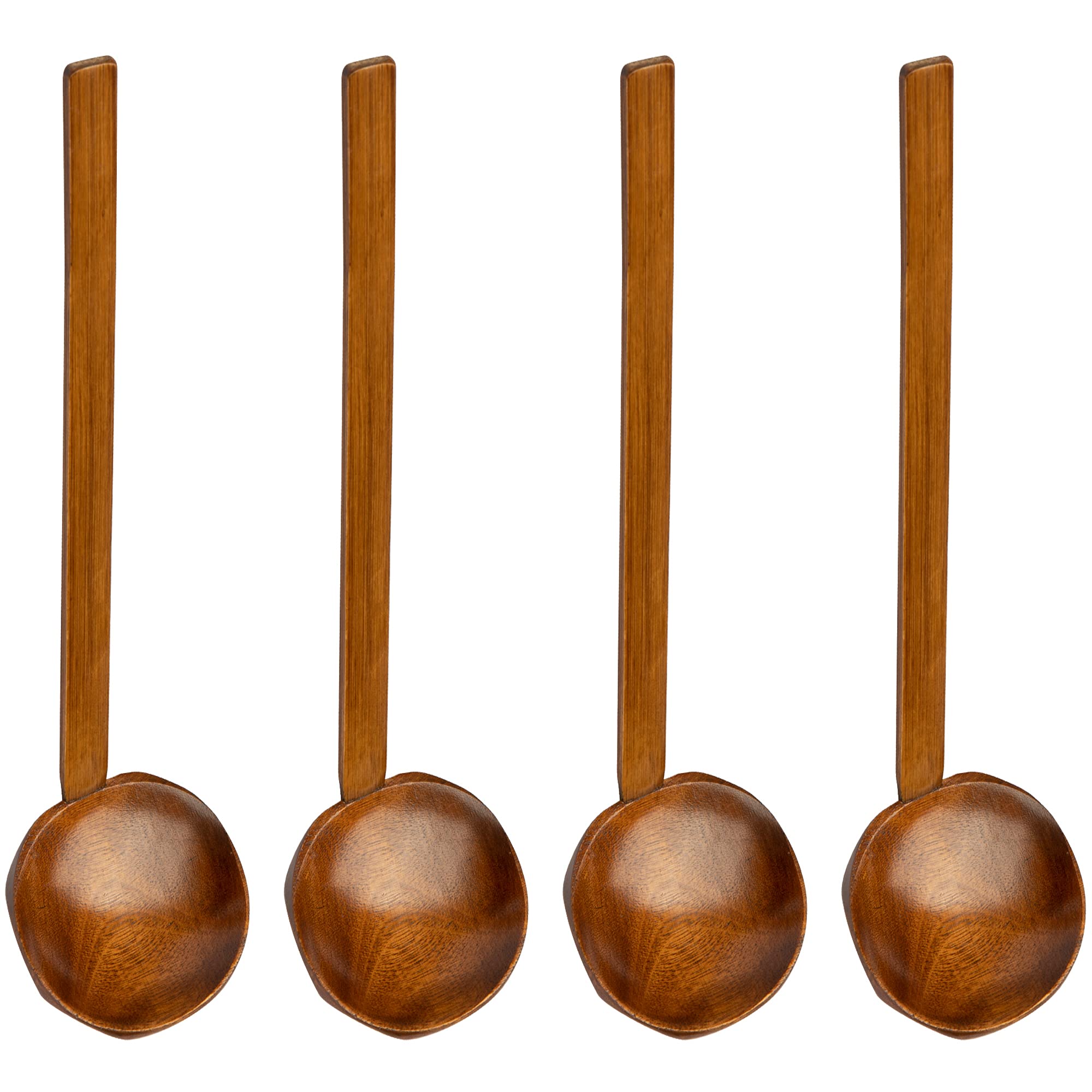 EOPER 4-Piece Handcrafted 8.5-Inch Long Handle Wooden Soup Spoons - Perfect for Ramen, Pho, and Asian Noodle Dishes - Durable Kitchen Utensils for Cooking, Serving & Dining