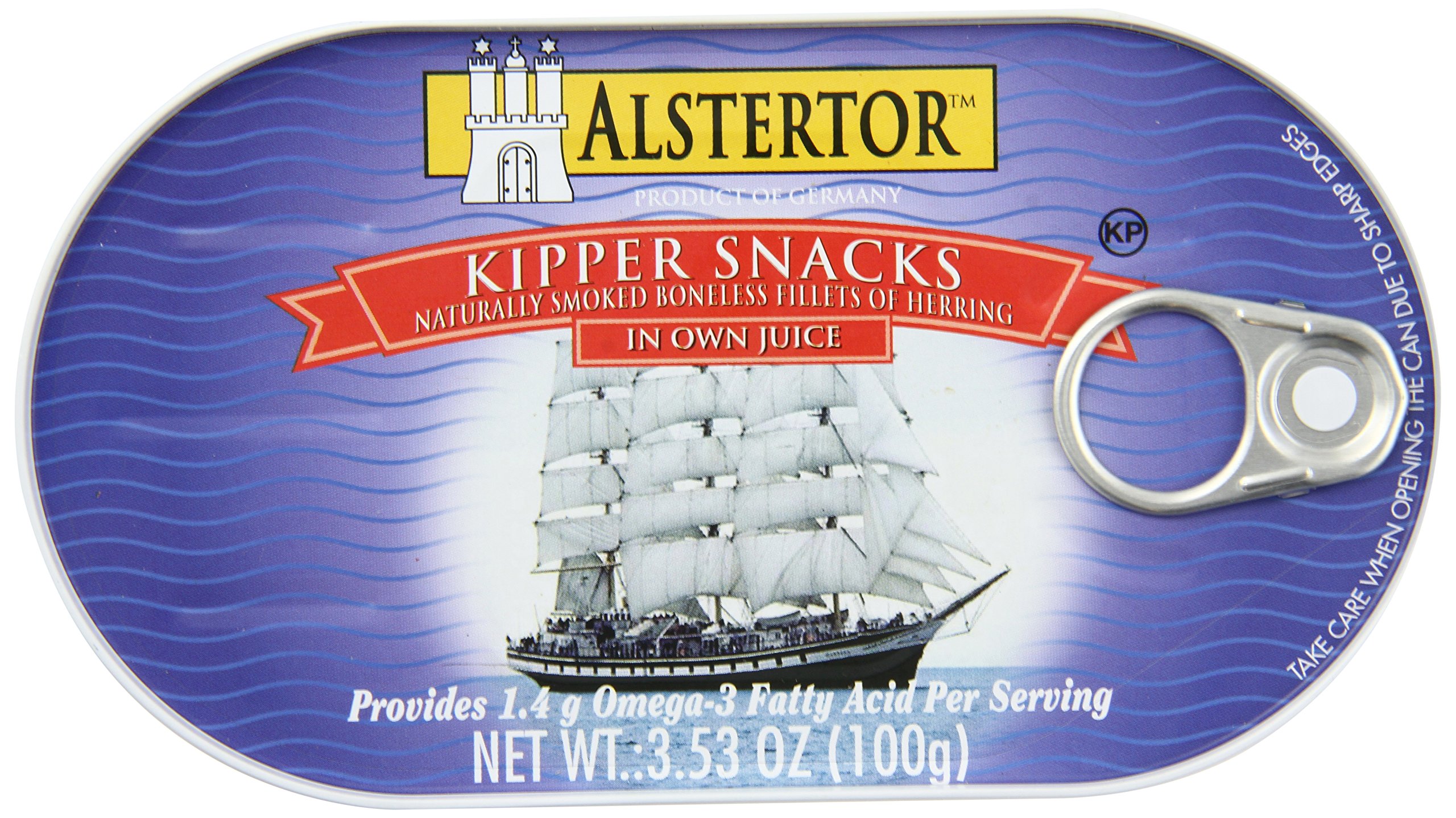 Alstertor Kipper Snacks - Premium Smoked Herring Fish in Oil - 3.53-Ounce Cans (Pack of 18) - High Protein Keto & Paleo Snack for Camping, Hiking & Quick Meals