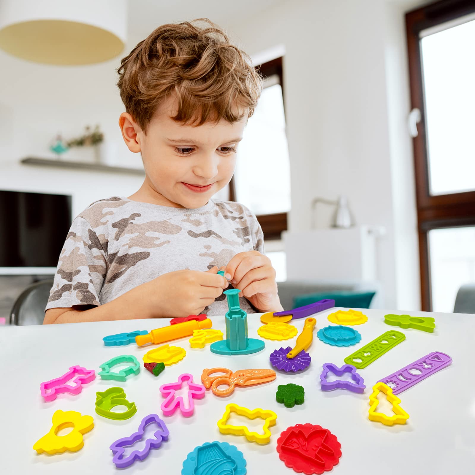 Kids Dough Tools Set - 24-Piece Playdough Accessories with Molds, Cutters, Roller, Rolling Pins & Safety Scissors | Creative Learning Toy for Toddlers Ages 2-8 | Perfect for Birthday Parties, Classroom Activities & Sensory Play