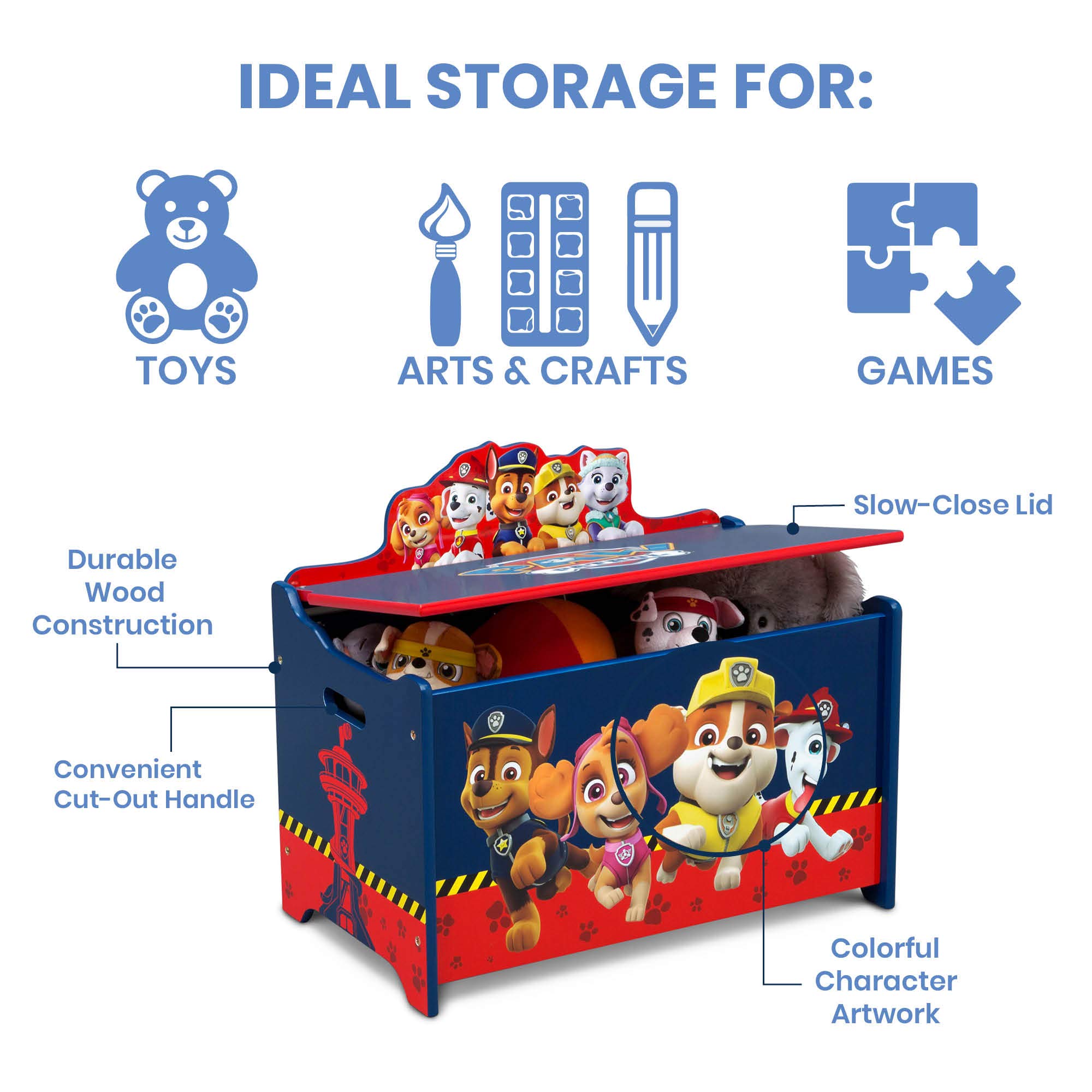 Delta Children Deluxe Toy Storage Box with PAW Patrol Theme - Kids Room Organization & Playroom Decor