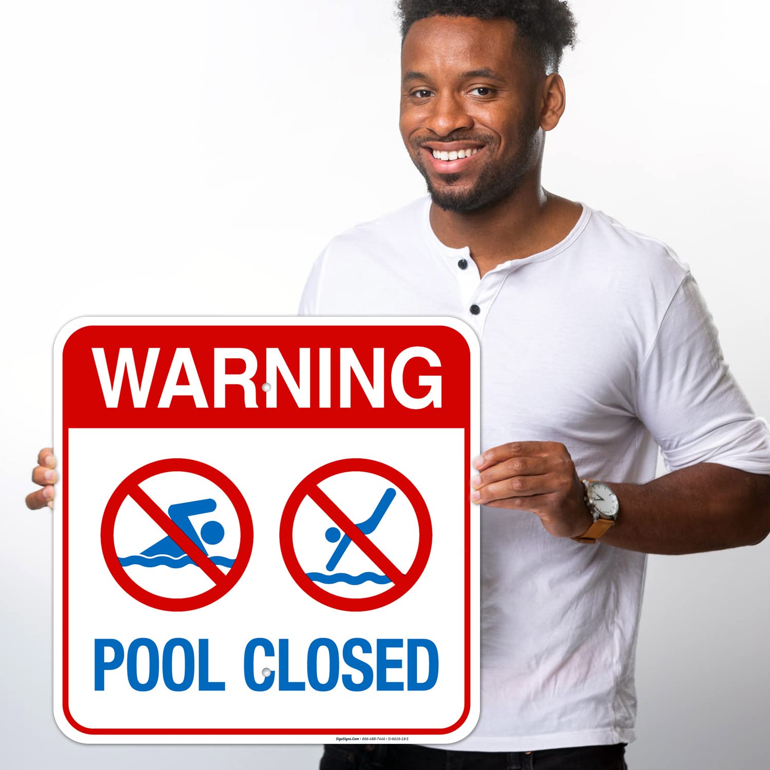 Pool Closed Sign - 18x18 Inches, 55 Mil Thick HDPE (High Density Polyethylene) Safety Sign by Sigo Signs (SI-6616), Made in USA - Perfect for Public Pools, Water Parks & Community Centers