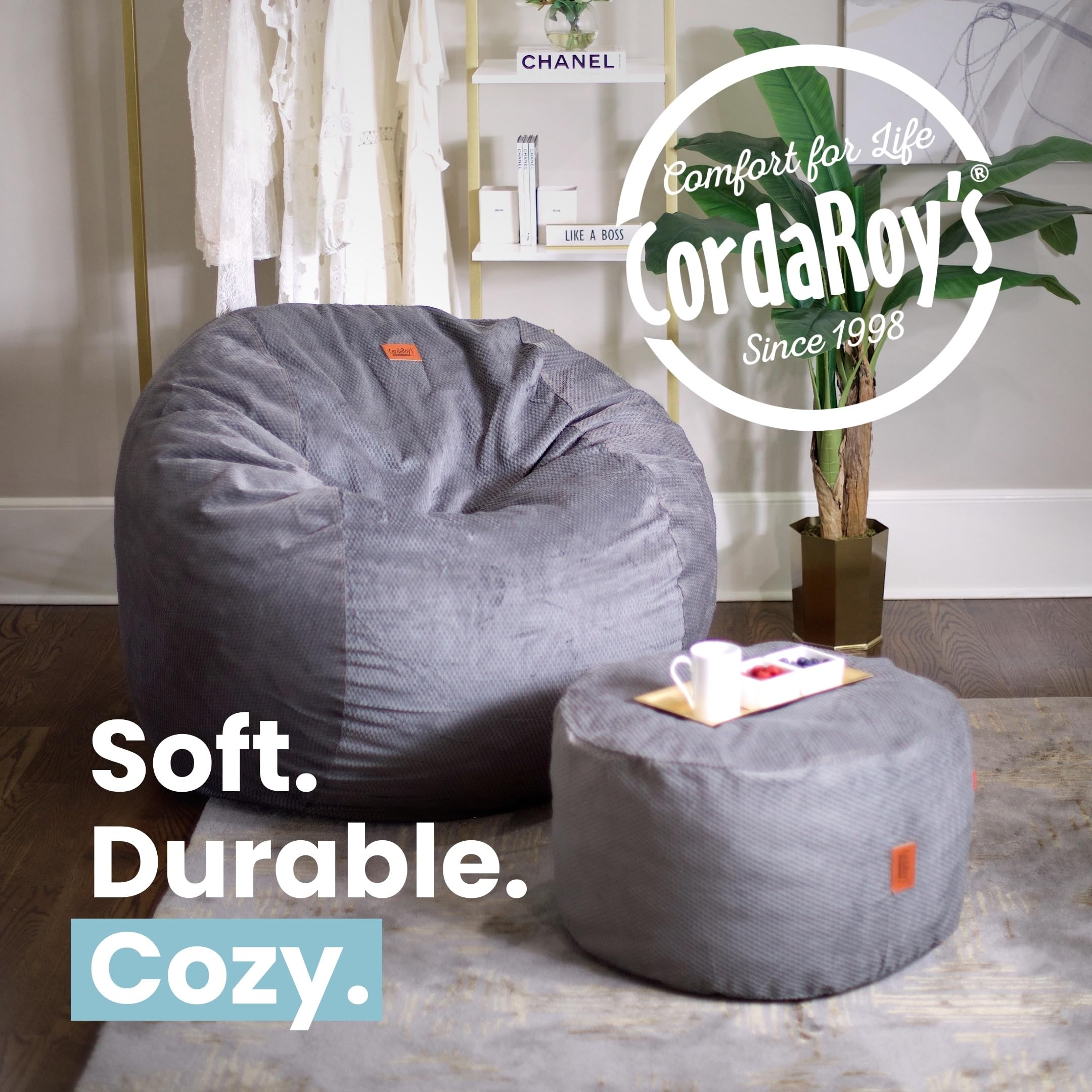 CordaRoy's King Size Chenille Bean Bag Chair Cover Only (Bean Bag Sold Separately) - Soft Charcoal Gray Fabric Replacement - Perfect for Living Rooms, Game Rooms & Dorm Lounging