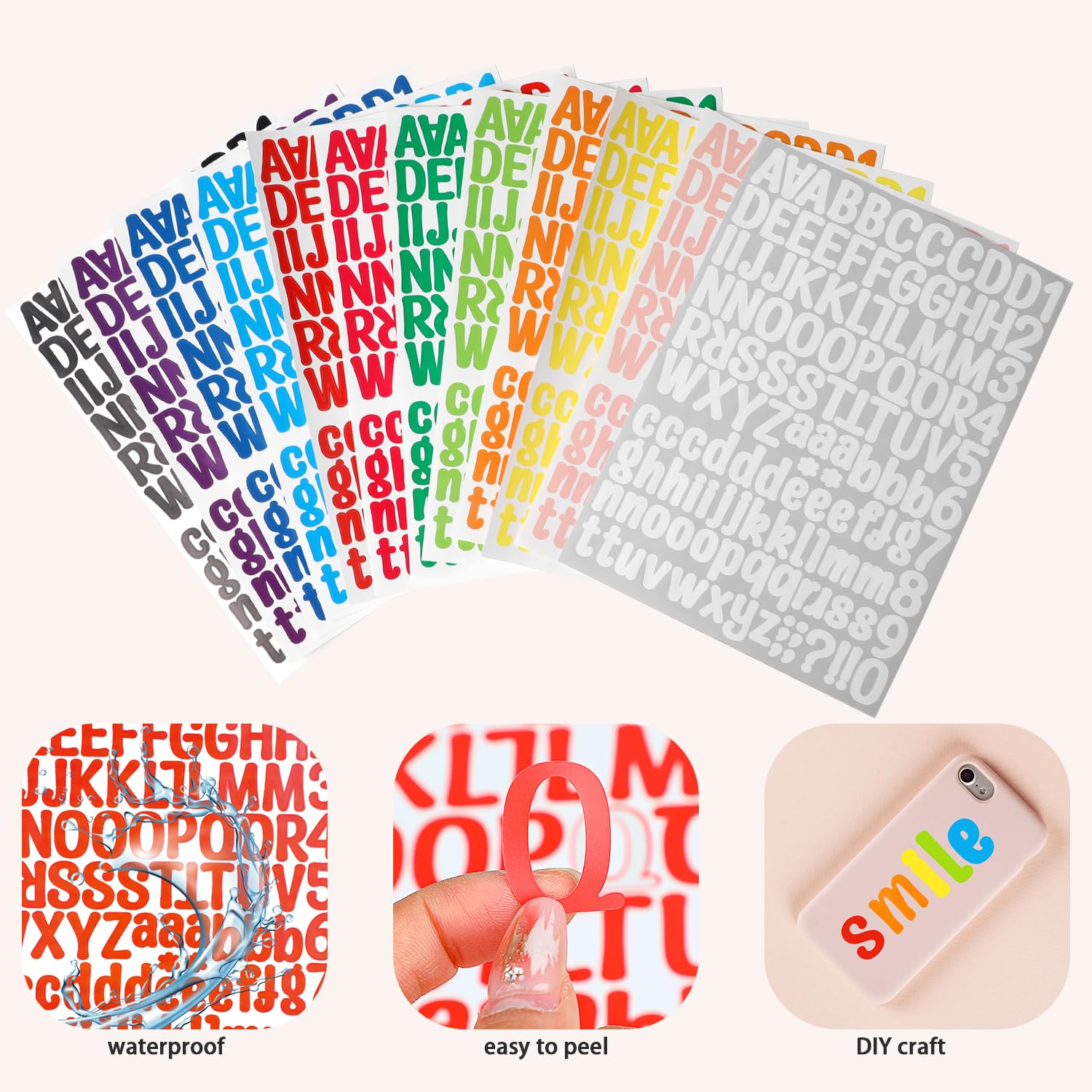 LOKIPA 1512 Alphabet Letter Stickers - 12 Sheets Vinyl Decals for Signs, Notebooks, Scrapbooking, Classroom & Door Decor - Perfect for DIY Crafts, School Projects & Home Organization
