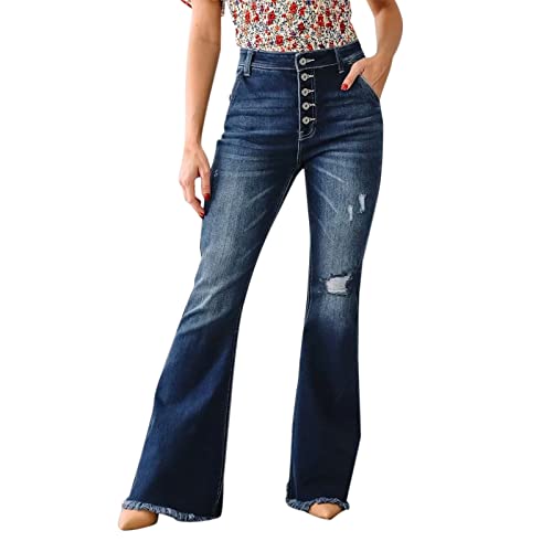 Plus Size Women's Blue High Waist Ripped Flare Denim Shorts - Casual Distressed Jean Shorts for Summer | Perfect for Beach, Vacation & Everyday Wear
