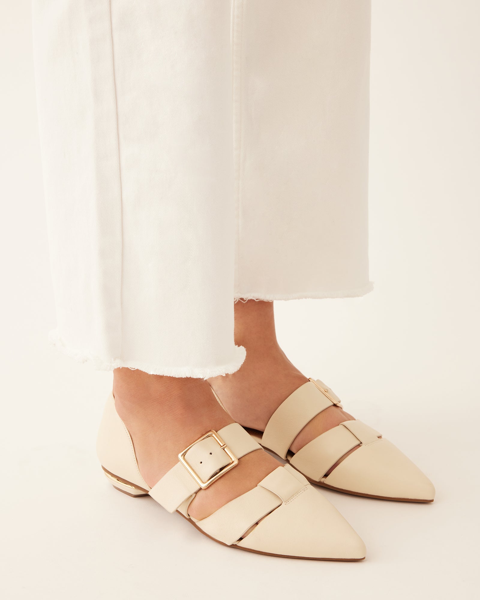 Carla Dress Flats - Women's Off White Leather Ballet Shoes for Work & Casual Wear | Comfortable & Stylish Everyday Shoes