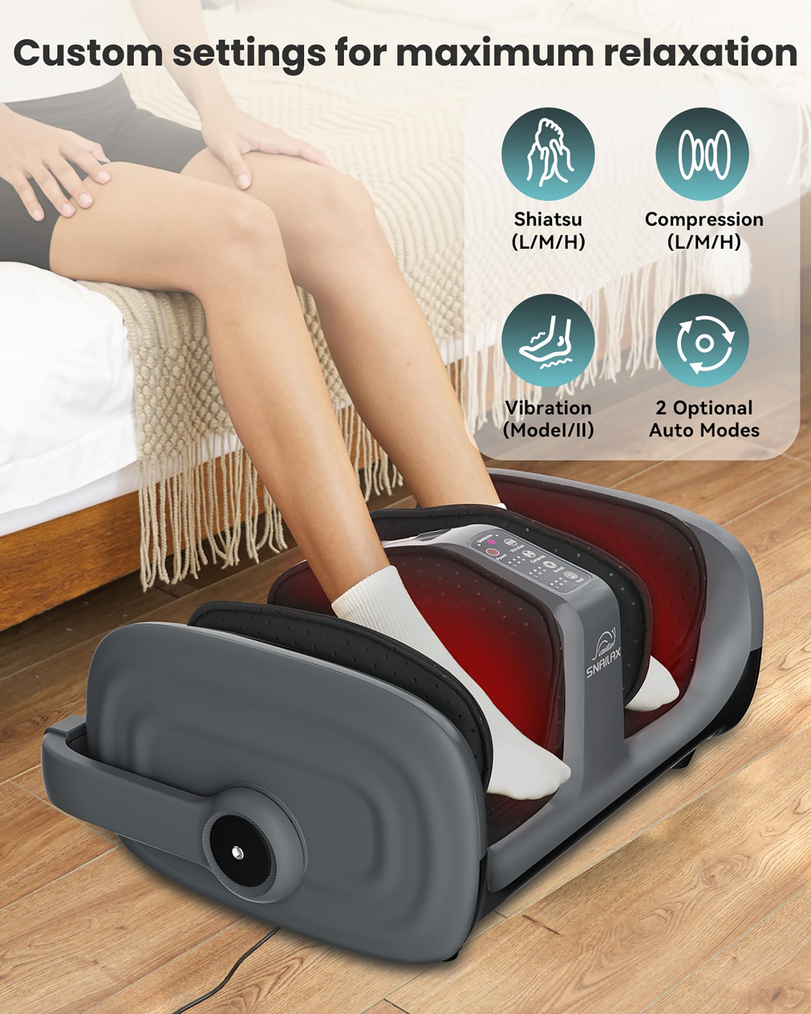 Snailax Shiatsu Foot Massager with Heat - Deep Kneading, Rolling & Compression for Plantar Fasciitis Relief - Foot & Calf Massager for Women & Men - Perfect for Home Relaxation & Christmas Gifts