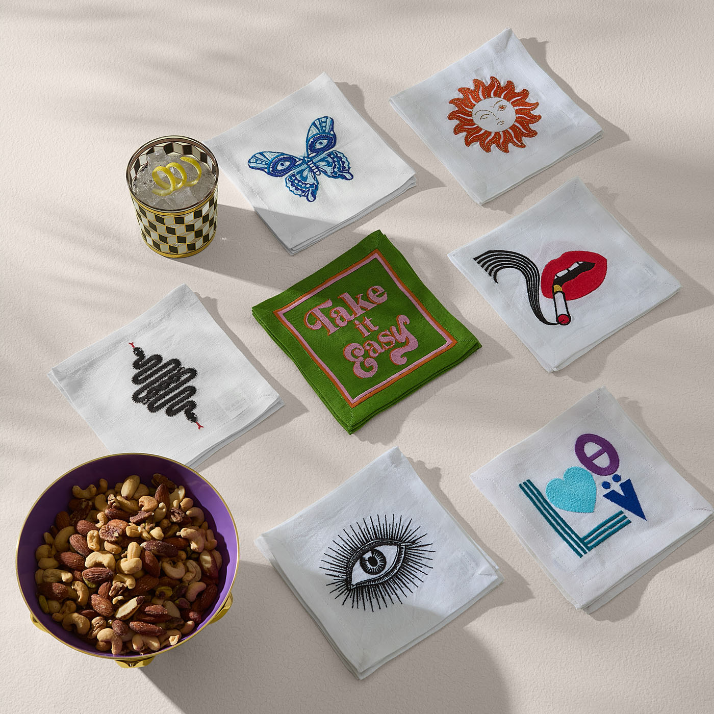 Premium Cocktail Napkins for Parties - Elegant Drink Coasters for Weddings, Bars & Home Entertaining - 50-Pack Disposable Paper Napkins with Stylish Eye Design