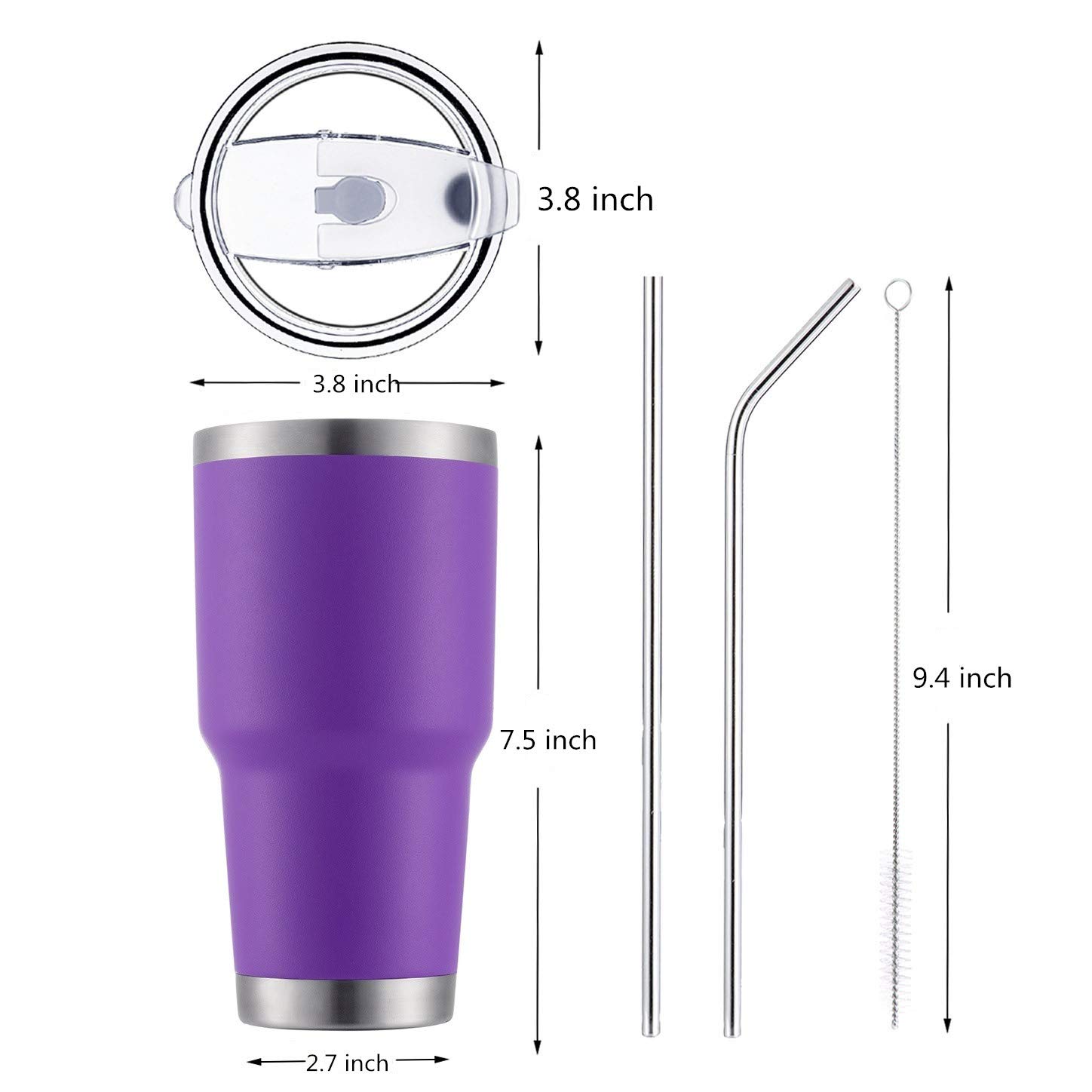 30oz Purple Stainless Steel Tumbler with Straw & Lid - Vacuum Insulated for Hot/Cold Drinks - Perfect for Travel & Office