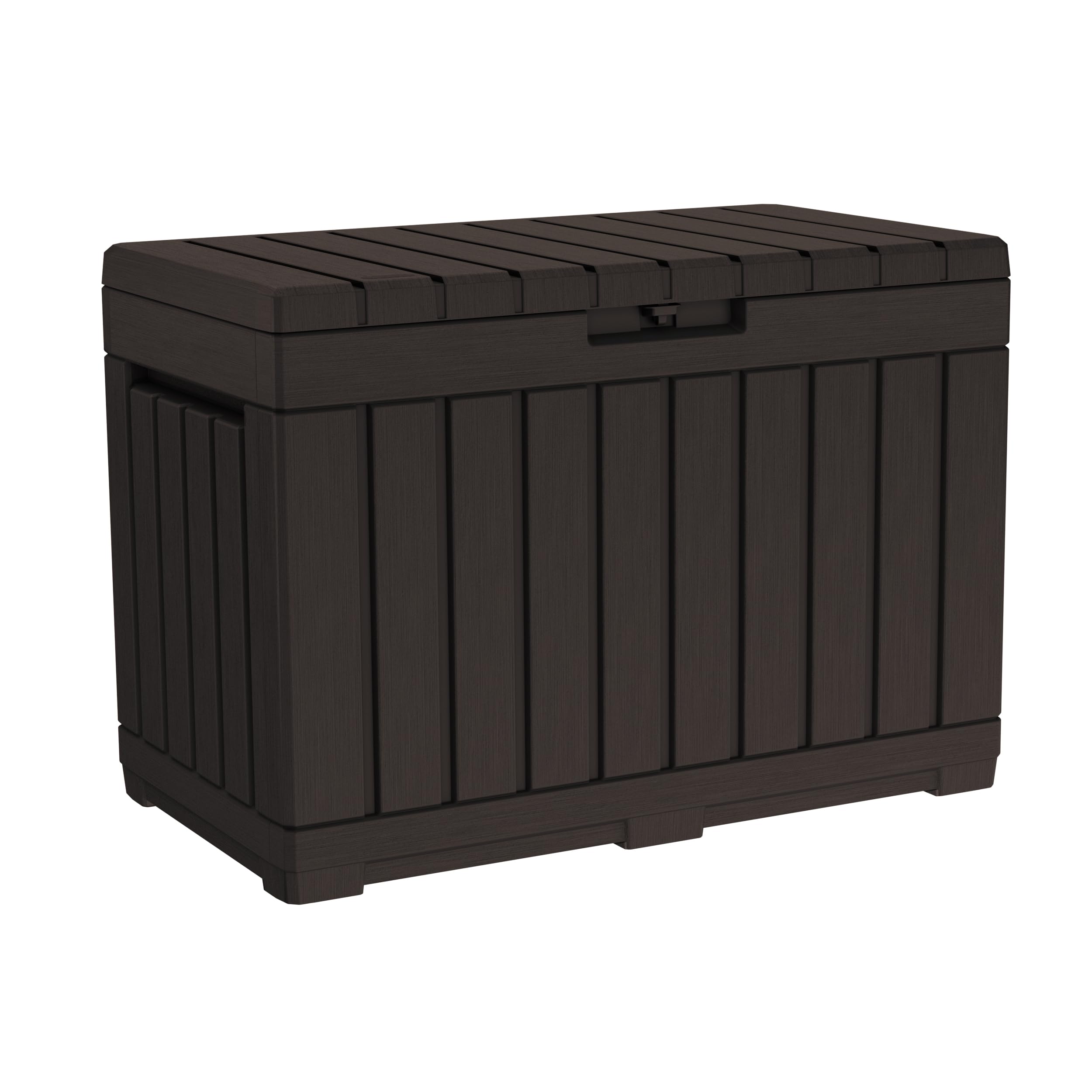 Keter Kentwood 50 Gallon Resin Deck Box - Outdoor Storage Organizer for Patio Cushions, Garden Tools & Pillows - Weatherproof Deck Box for Backyard, Porch & Poolside - Brown