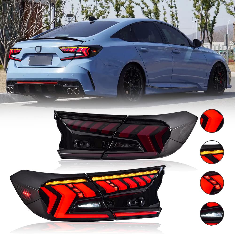 2018-2021 Honda Accord LED Tail Lights - Smoke Sequential Turn Signal Lights with Dynamic Startup (Audi Style R) | Custom Replacement Rear Light Assembly for Enhanced Visibility & Style | Perfect for Night Driving & Car Modifications
