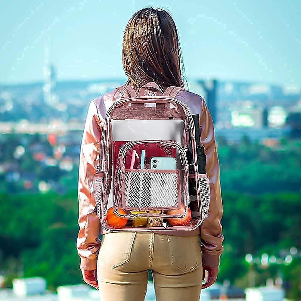 GXTVO Clear Backpack - Stylish Purple & Pink Transparent School Backpack for Women & Teens - Perfect for School, Travel, Concerts and Stadium Events