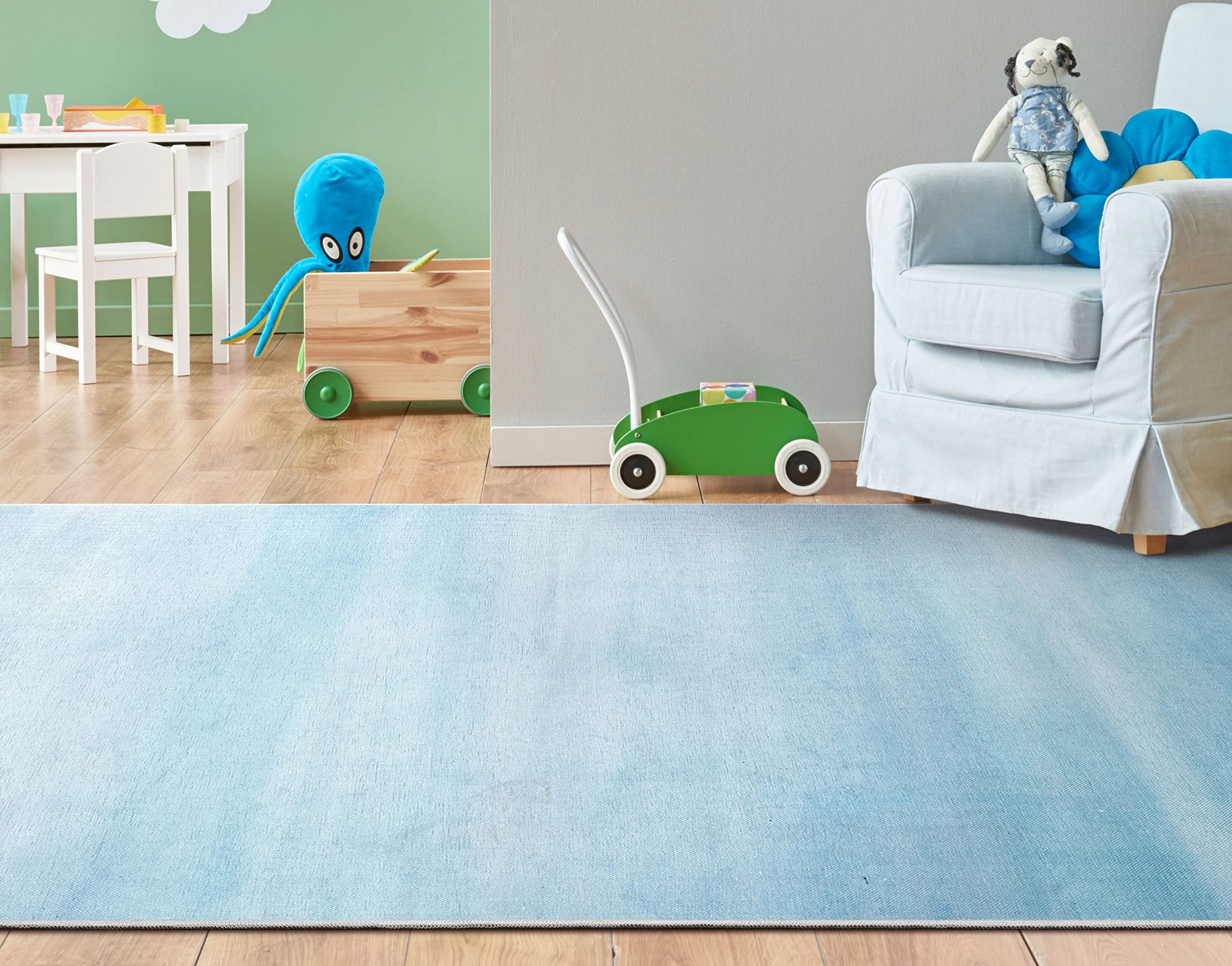 Well Woven Kids Rugs Nightfall 5' x 7' Blue Modern Printed Machine Washable Area Rug - Soft Playroom Carpet for Nursery, Bedroom & Daycare Floor Decor