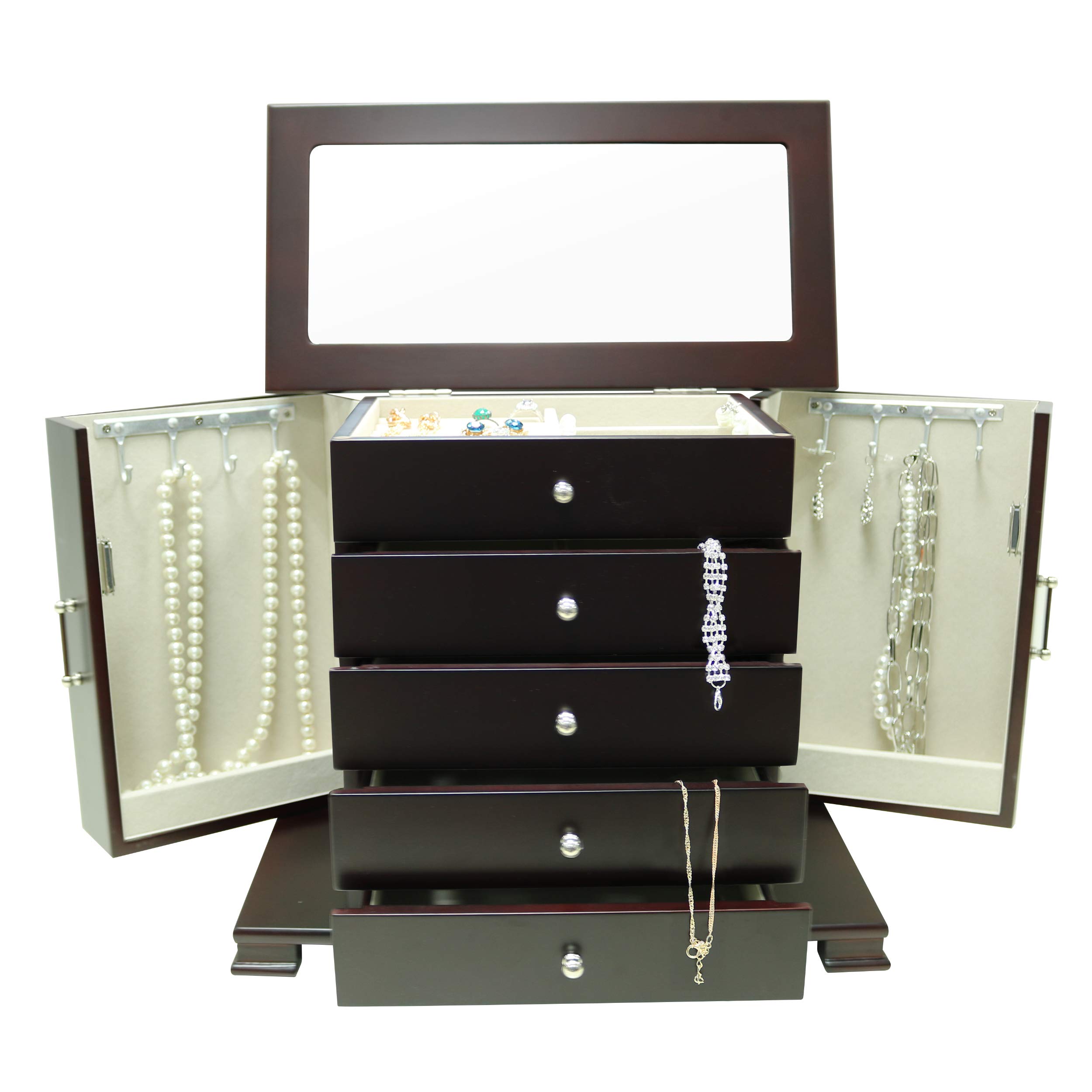 Modern Jewelry Box for Women - Elegant Wooden Ring & Necklace Organizer - Perfect for Home, Travel & Gift Giving