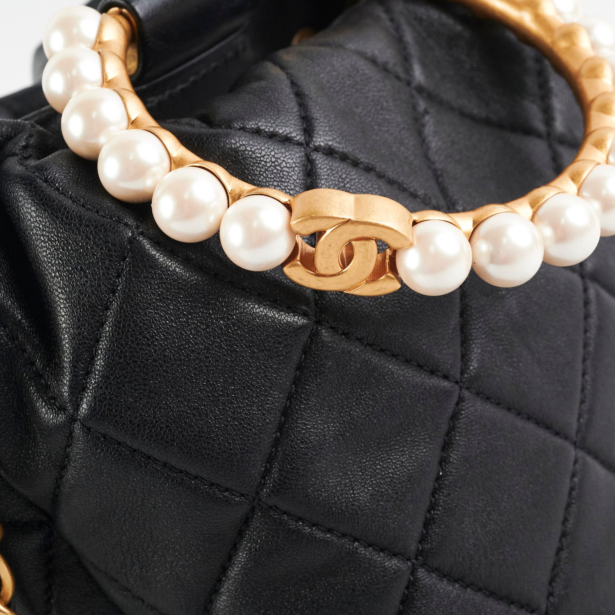 Chanel Black Lambskin Pearl Top Handle Bucket Bag - Luxury Designer Handbag for Women, Perfect for Evening Parties & Special Occasions