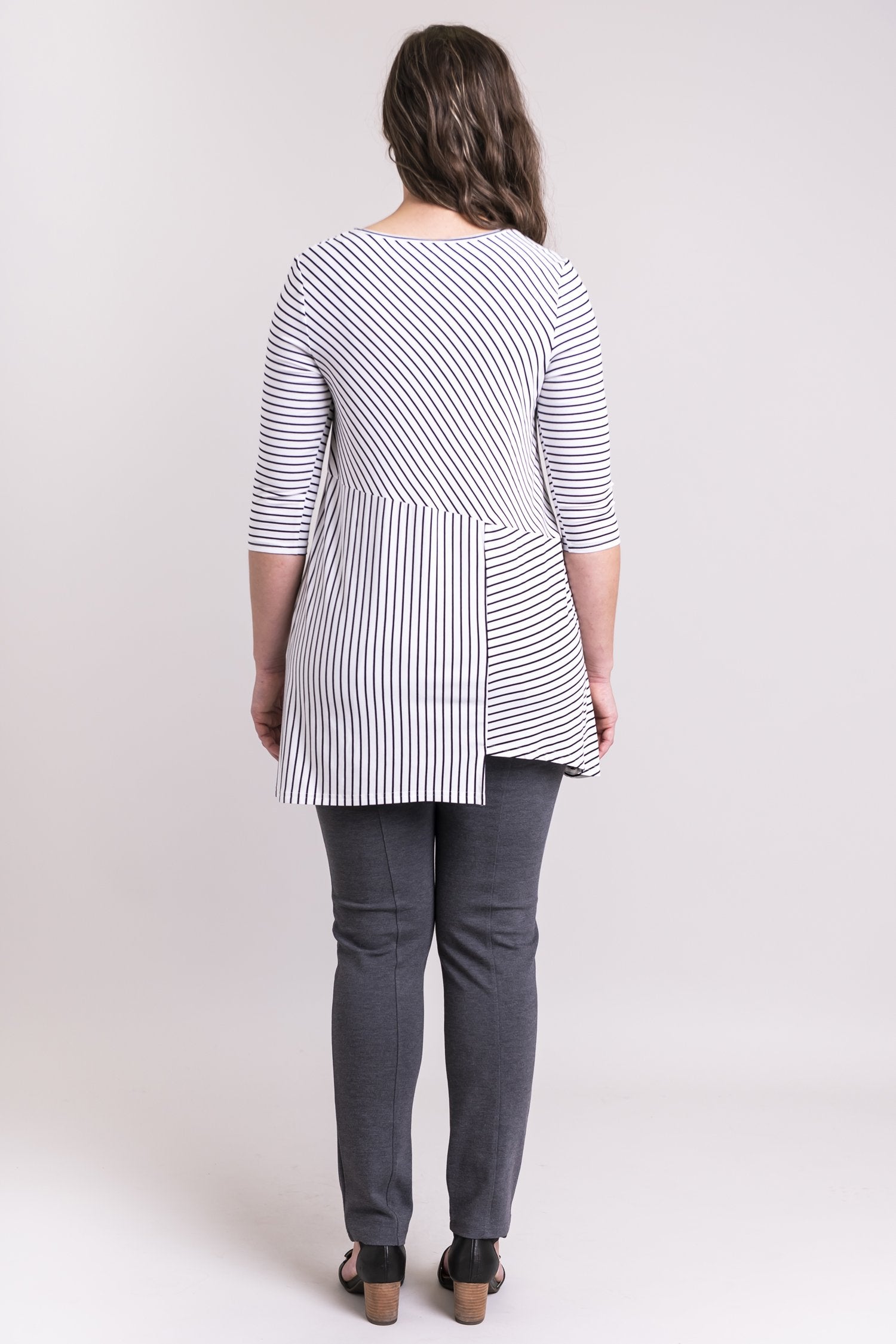 Stylish Bamboo Tunic Top - White & Black Small Stripes - Soft & Comfortable Women's Blouse - Perfect for Casual Wear, Office Outfits & Summer Dressing
