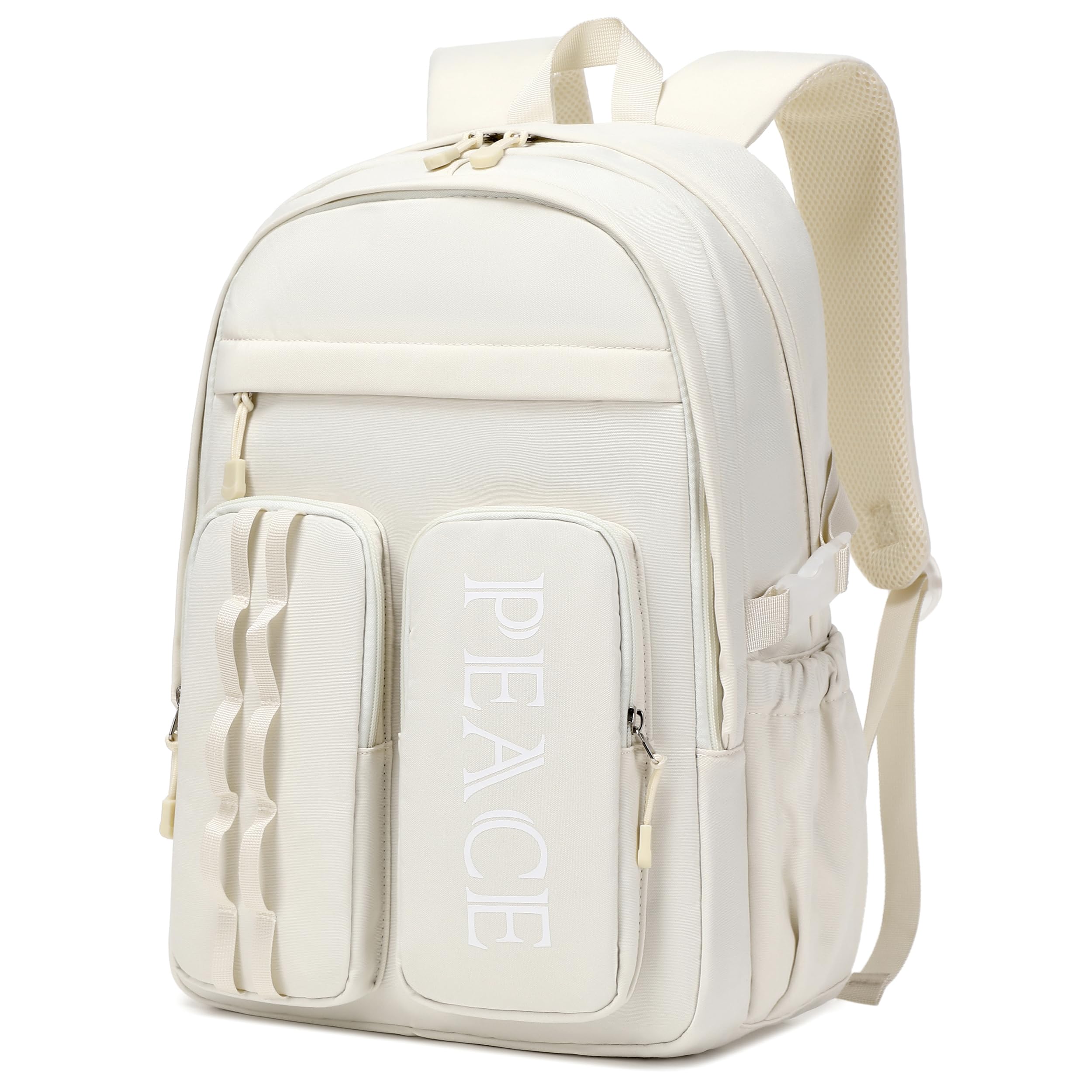 15.6 Inch Water Resistant Laptop Backpack for College Students - Durable Bookbag for Teens, Kids, Women & Men - School, Work, Travel & Sports Backpack in Off White | Perfect for Daily Commute, Business Trips & Outdoor Activities