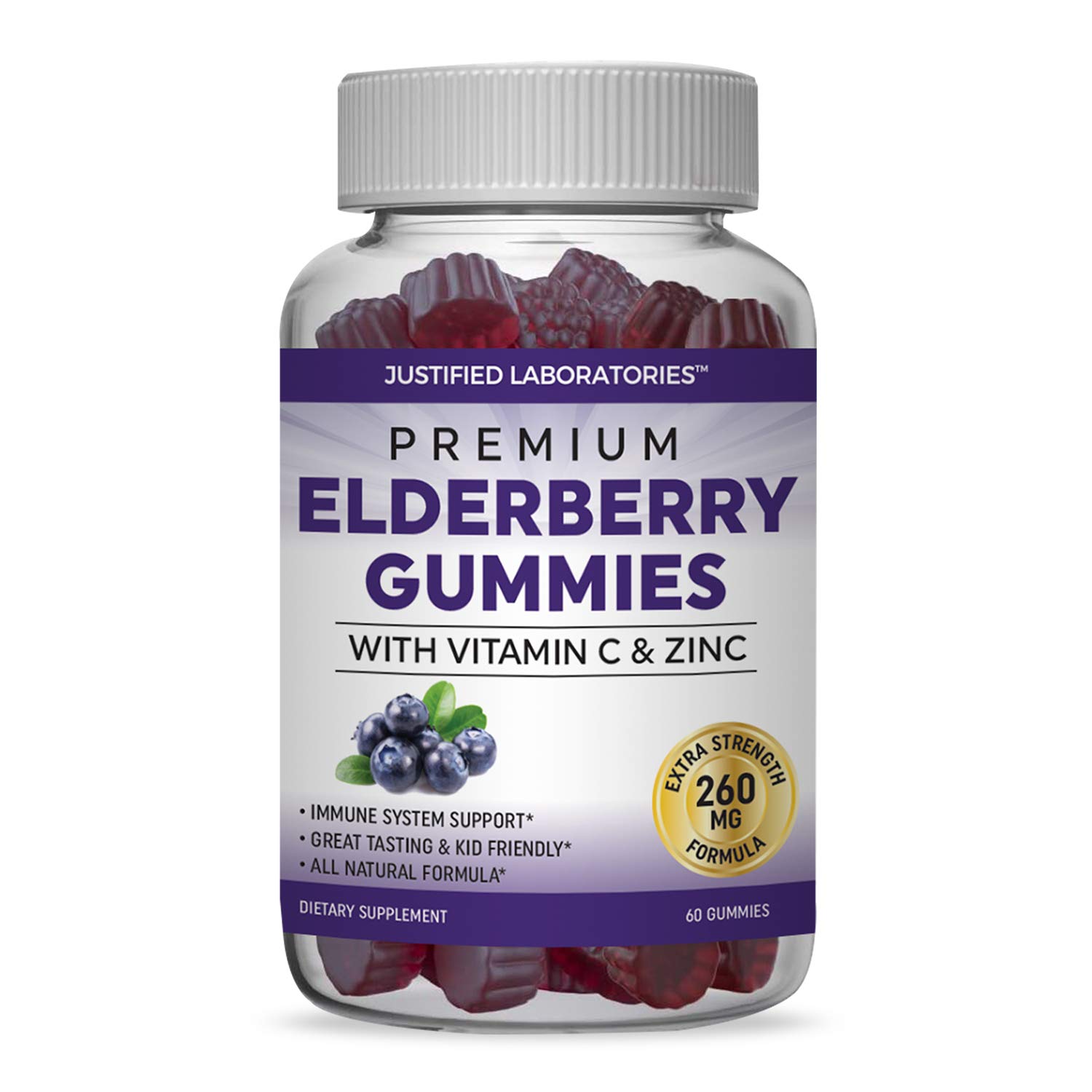 Premium Elderberry Gummies with Zinc & Vitamin C - Double Strength Immune Support Supplement (260mg Sambucus Black Elderberry) | Antioxidant-Rich, Great-Tasting Gummy Vitamins for Adults & Kids | Boost Immunity During Cold & Flu Season