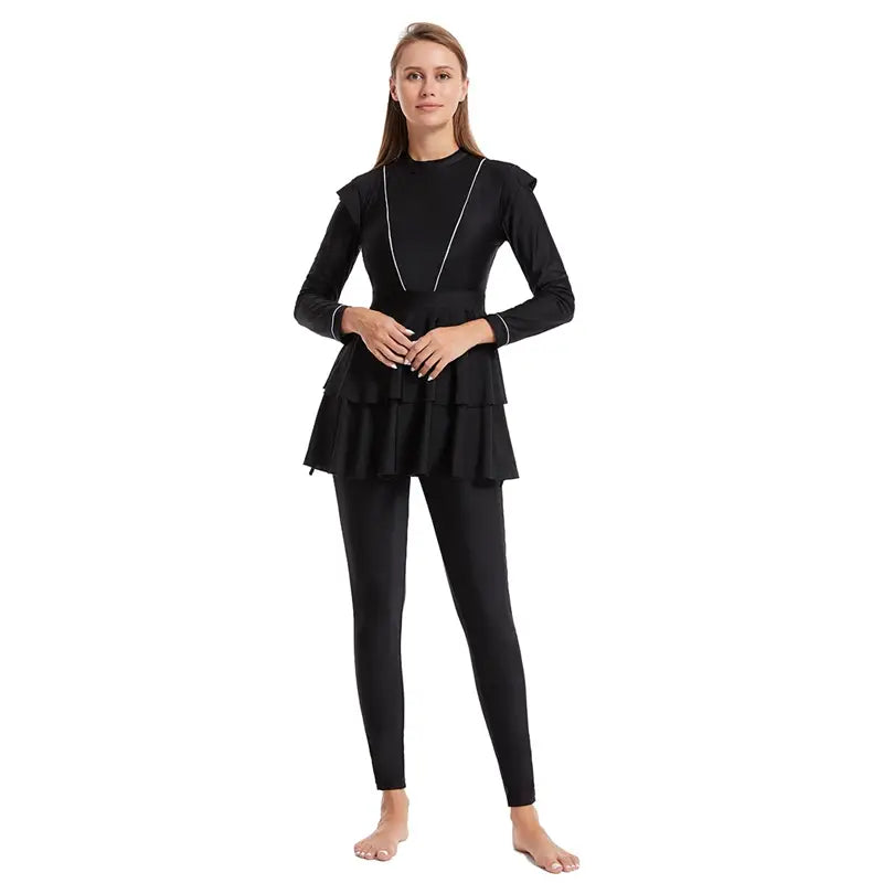 Modest Muslim Women's 3-Piece Burqini Swimwear Set with Removable Breast Pads - Full Coverage Islamic Bathing Suit for Beach, Pool & Water Sports