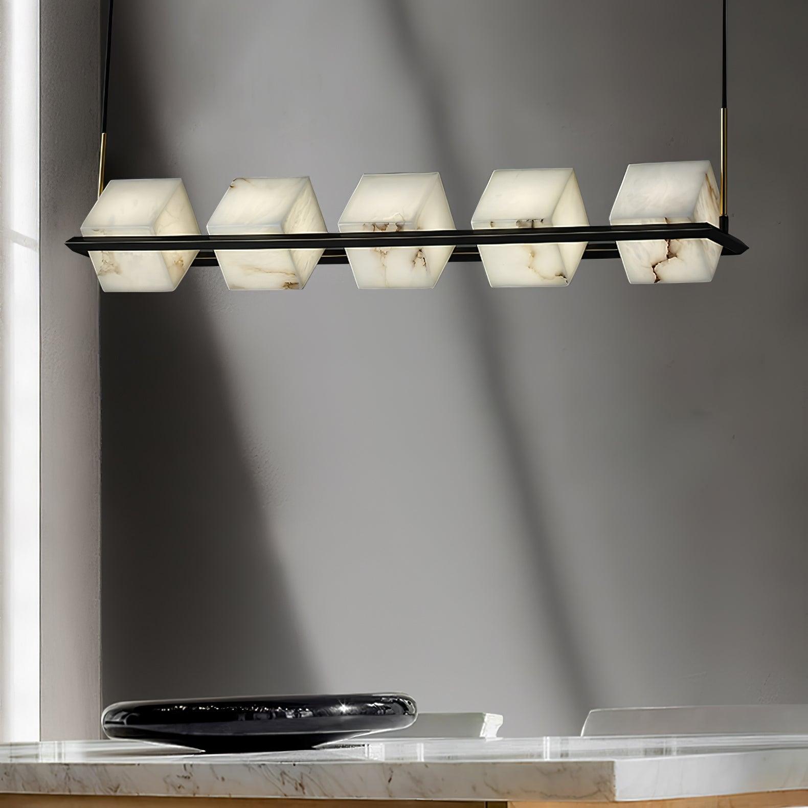 Modern Alabaster Square Box Chandelier - Elegant Ceiling Light Fixture for Dining Room, Living Room & Bedroom Lighting