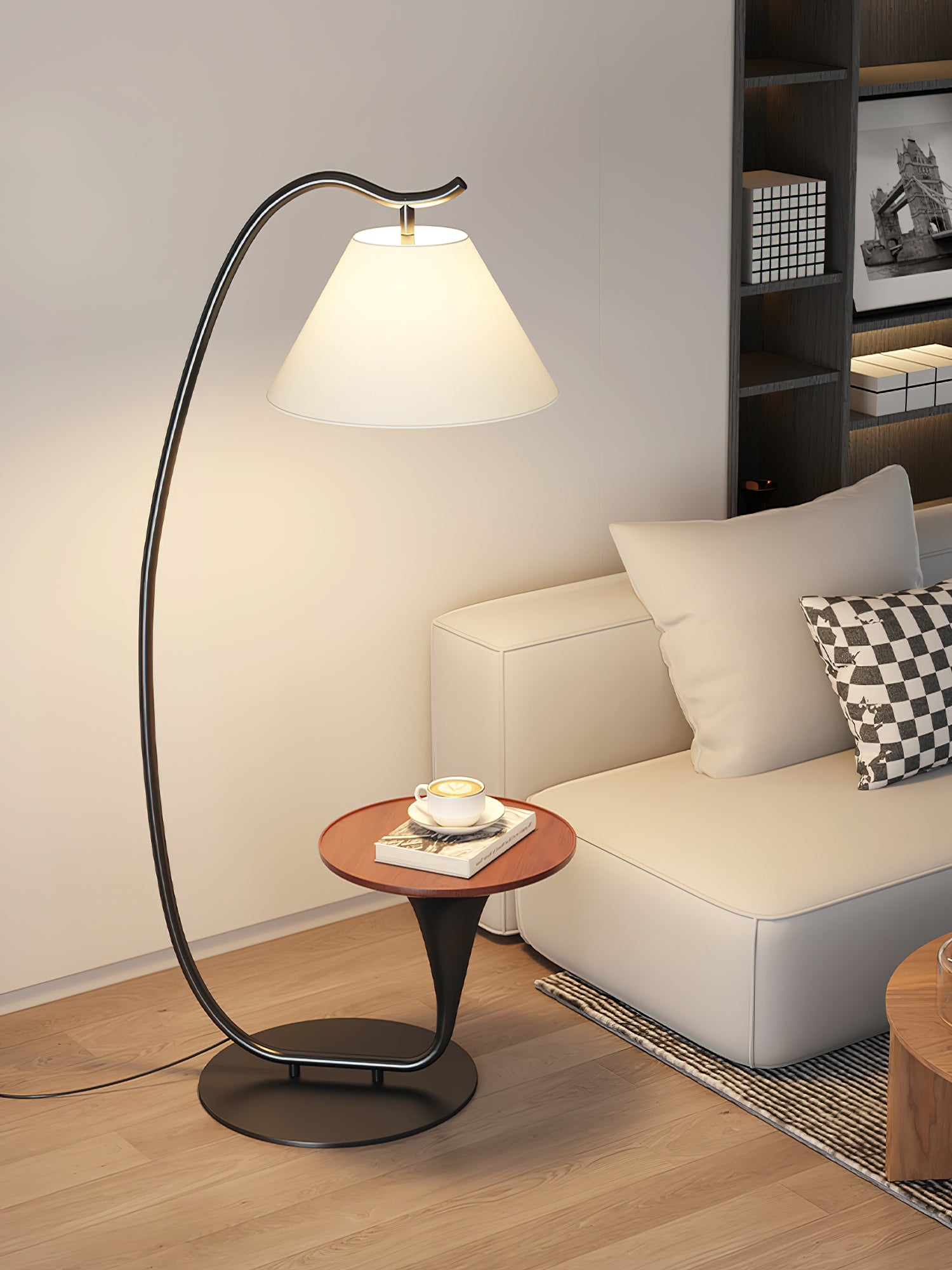 Modern Curved Floor Lamp for Living Room - Adjustable Standing Light with LED Bulb for Bedroom, Office & Reading Corner - Warm White Lighting for Home Decor