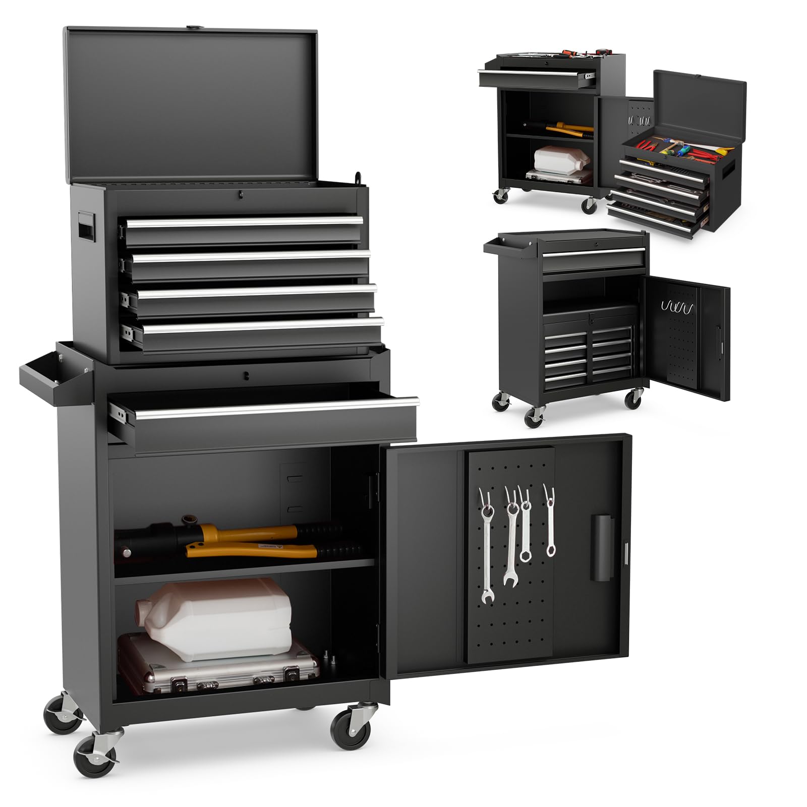 5-Drawer Rolling Tool Chest with Wheels & Adjustable Shelf - Heavy Duty Tool Storage Cabinet with Anti-Slip Liner - Garage, Workshop & Warehouse Tool Box Organizer - Perfect for DIY Projects, Auto Repair & Home Organization (Black)