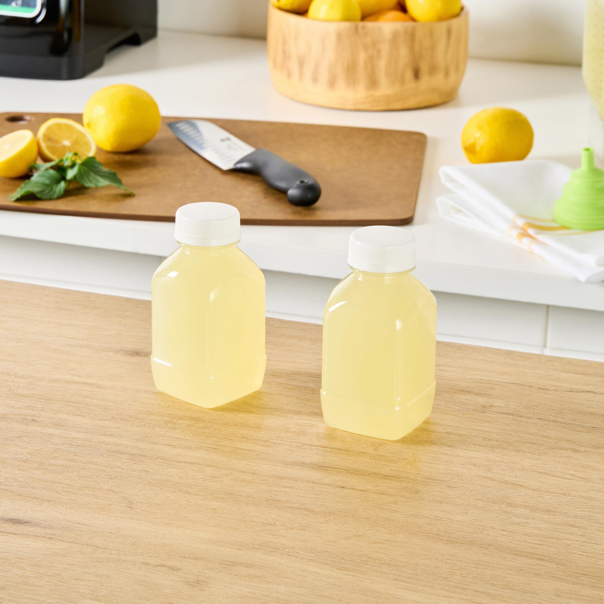 8oz Clear Plastic Juice Bottles with White Caps - 100 Pack Disposable Square Bottles for Juicing, Smoothies & Beverages | Perfect for Juice Bars, Coffee Shops, Restaurants & Catering Services | Leak-Proof, BPA-Free, Commercial & Home Use