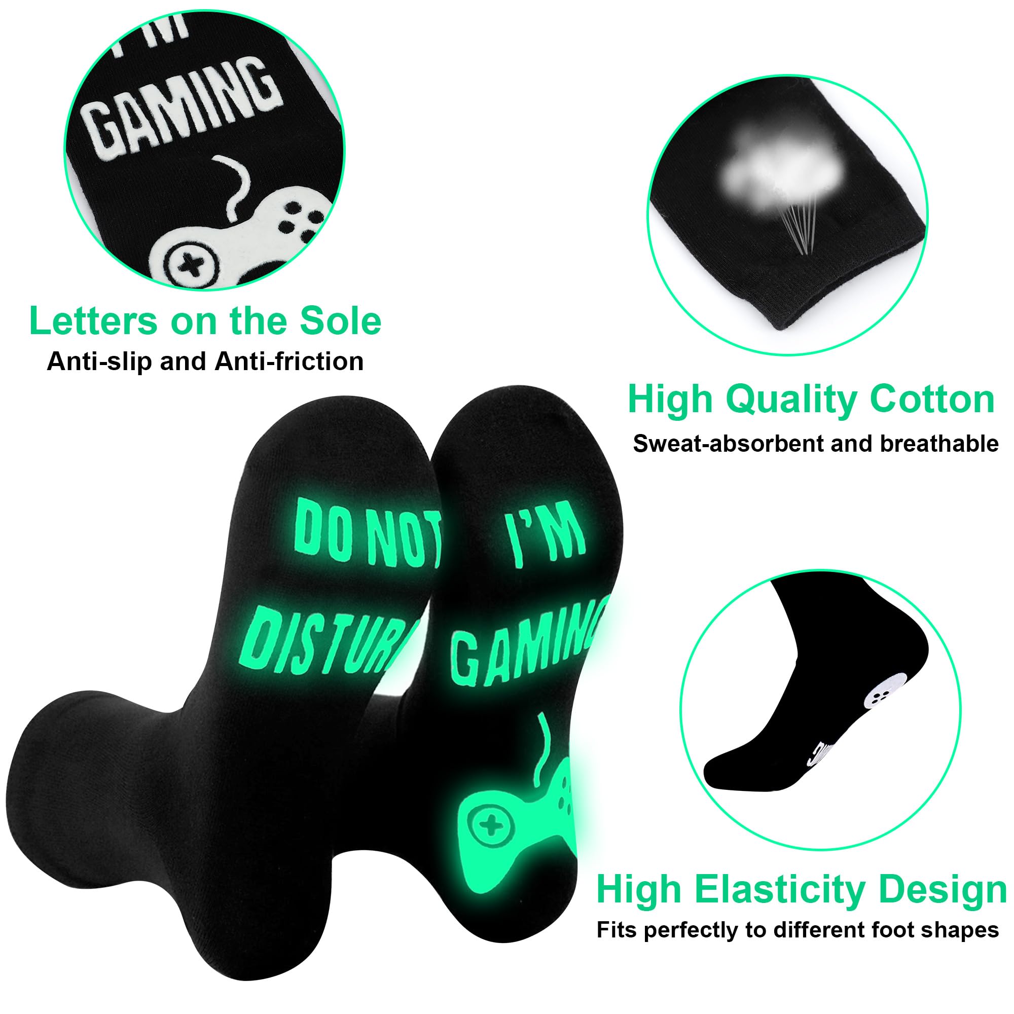 2 Pairs Glow in The Dark Gaming Socks - Funny 